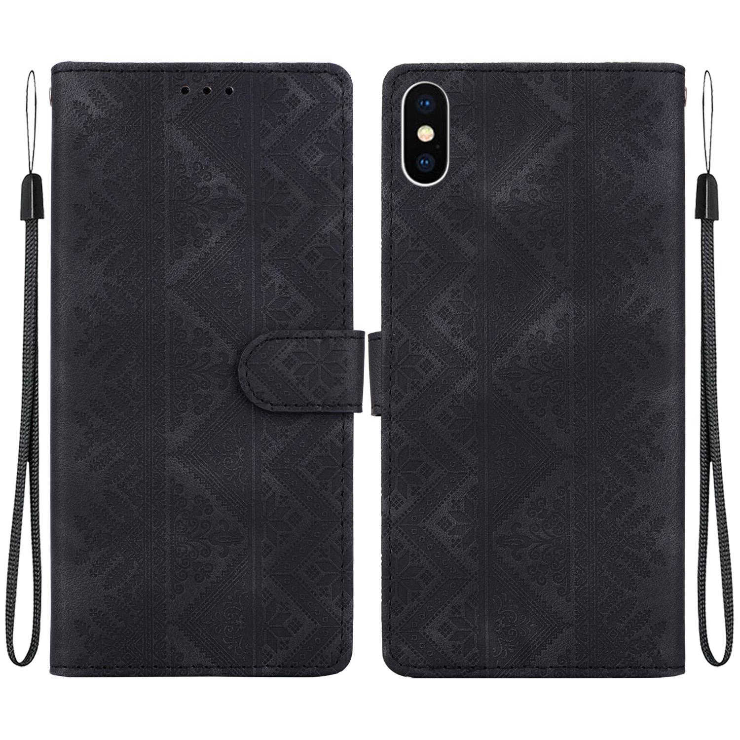 For iPhone XS Max Ethnic Pattern Embossed Vegan Leather Phone Case(Black) - Shopkiz.com