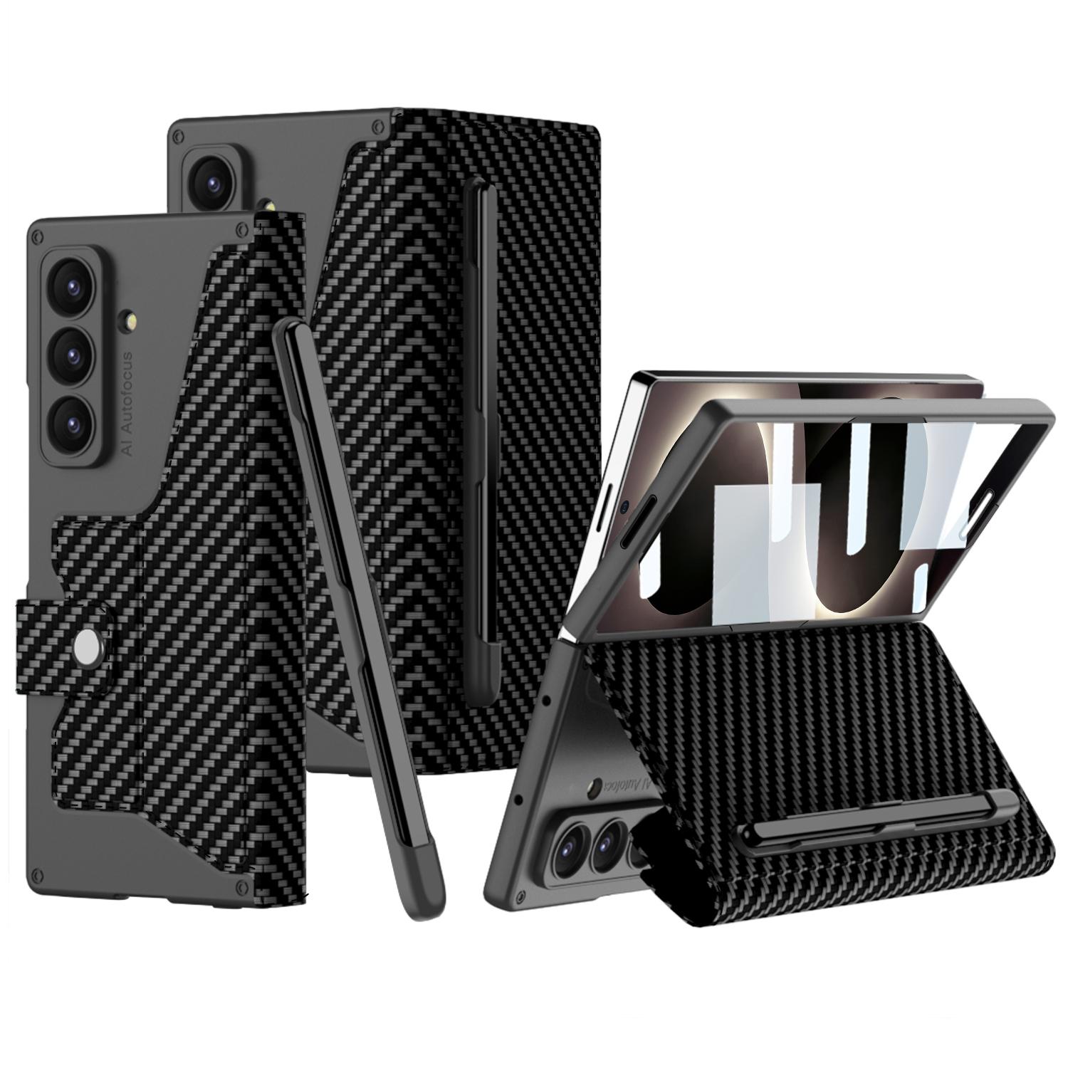 For Galaxy Z Fold8 Ultra 5G GKK Integrated Armor Flip Leather Case with Pen Slot, Stylus Not Included(Carbon Fiber Texture) - Shopkiz.com