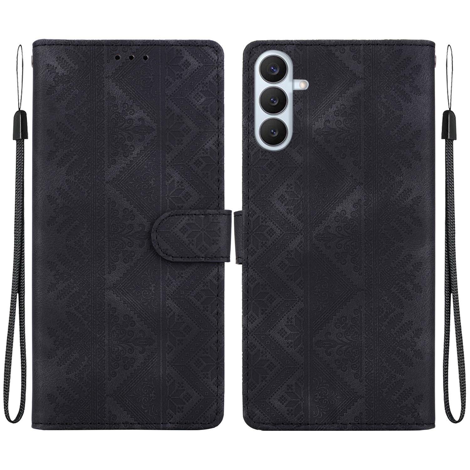 For Galaxy S26+ 5G Ethnic Pattern Embossed Vegan Leather Phone Case(Black) - Shopkiz.com