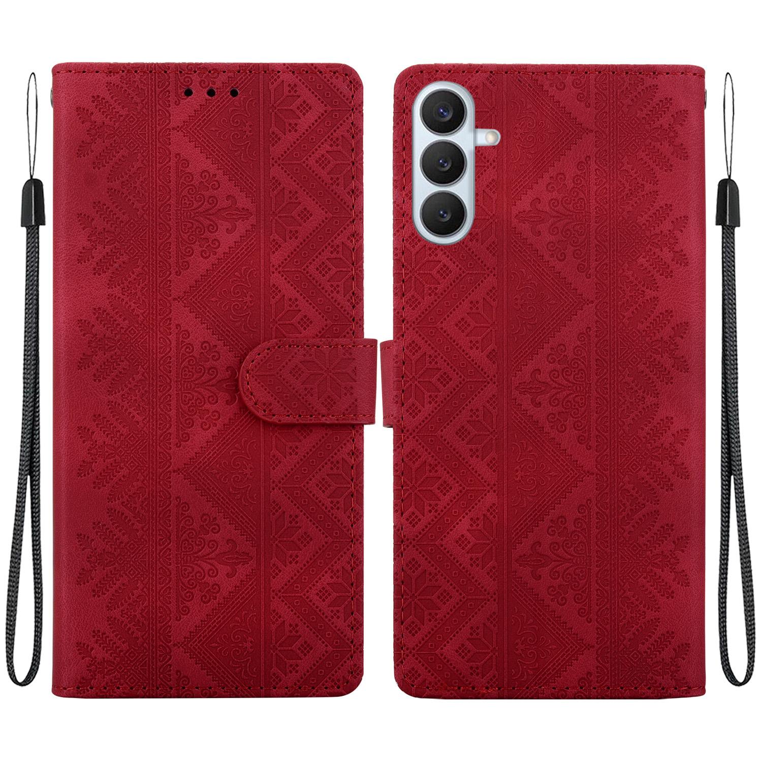For Galaxy S26 5G Ethnic Pattern Embossed Vegan Leather Phone Case(Red) - Shopkiz.com