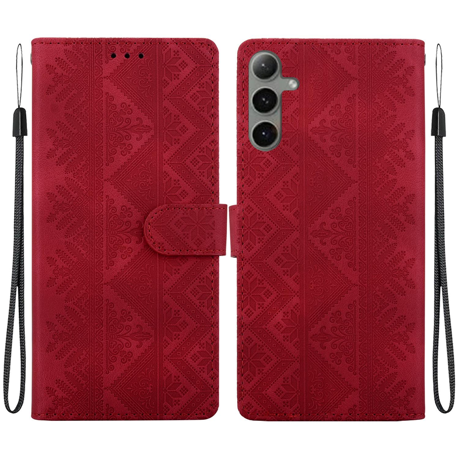 For Galaxy S24+ 5G Ethnic Pattern Embossed Vegan Leather Phone Case(Red) - Shopkiz.com