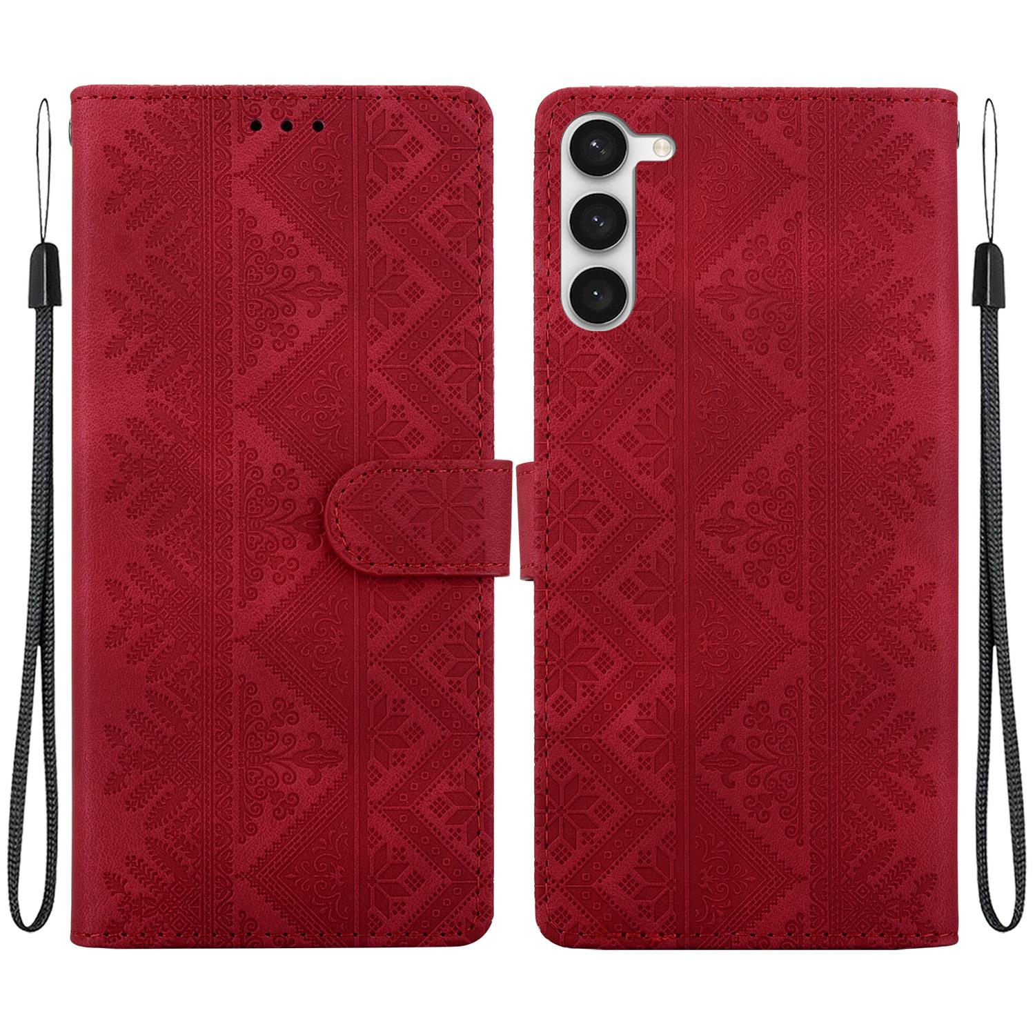 For Galaxy S23 5G Ethnic Pattern Embossed Vegan Leather Phone Case(Red) - Shopkiz.com