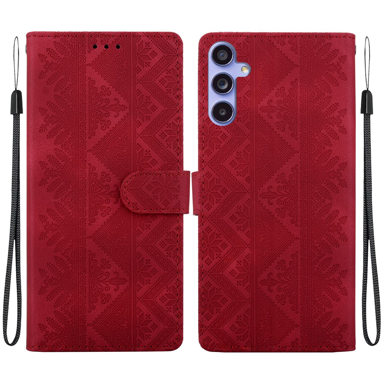 For Galaxy S23 FE 5G Ethnic Pattern Embossed Vegan Leather Phone Case(Red) - Shopkiz.com