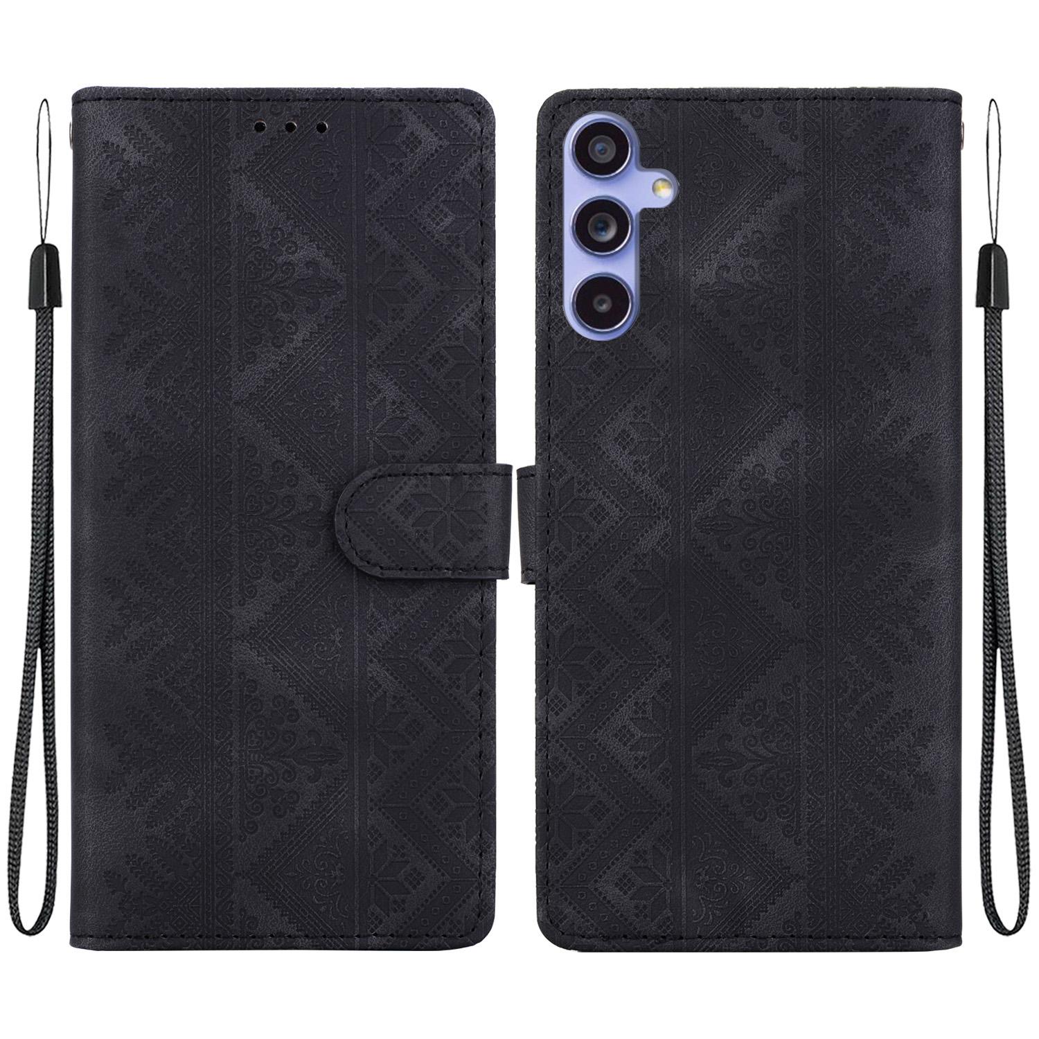 For Galaxy S23 FE 5G Ethnic Pattern Embossed Vegan Leather Phone Case(Black) - Shopkiz.com