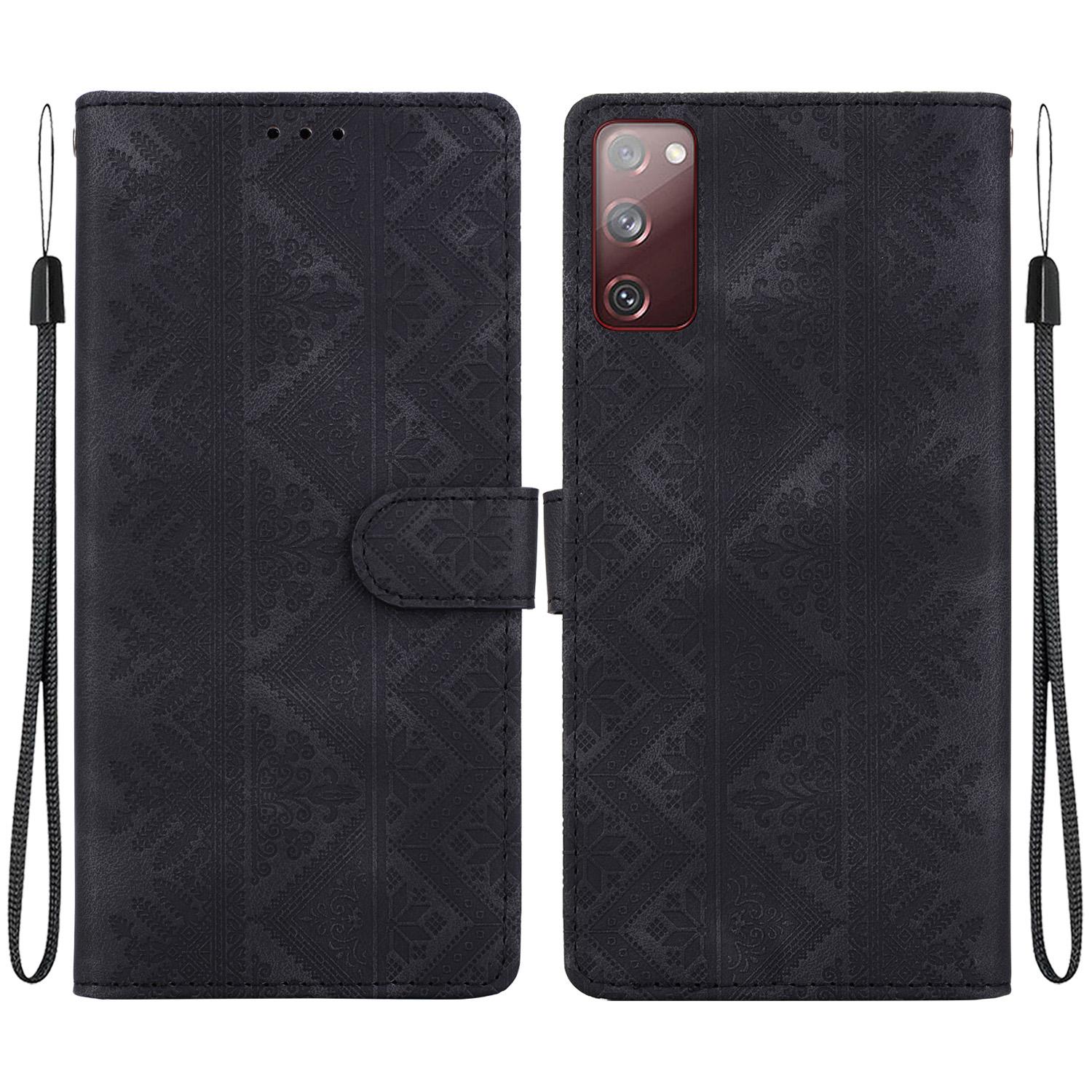 For Galaxy S20 FE Ethnic Pattern Embossed Vegan Leather Phone Case(Black) - Shopkiz.com