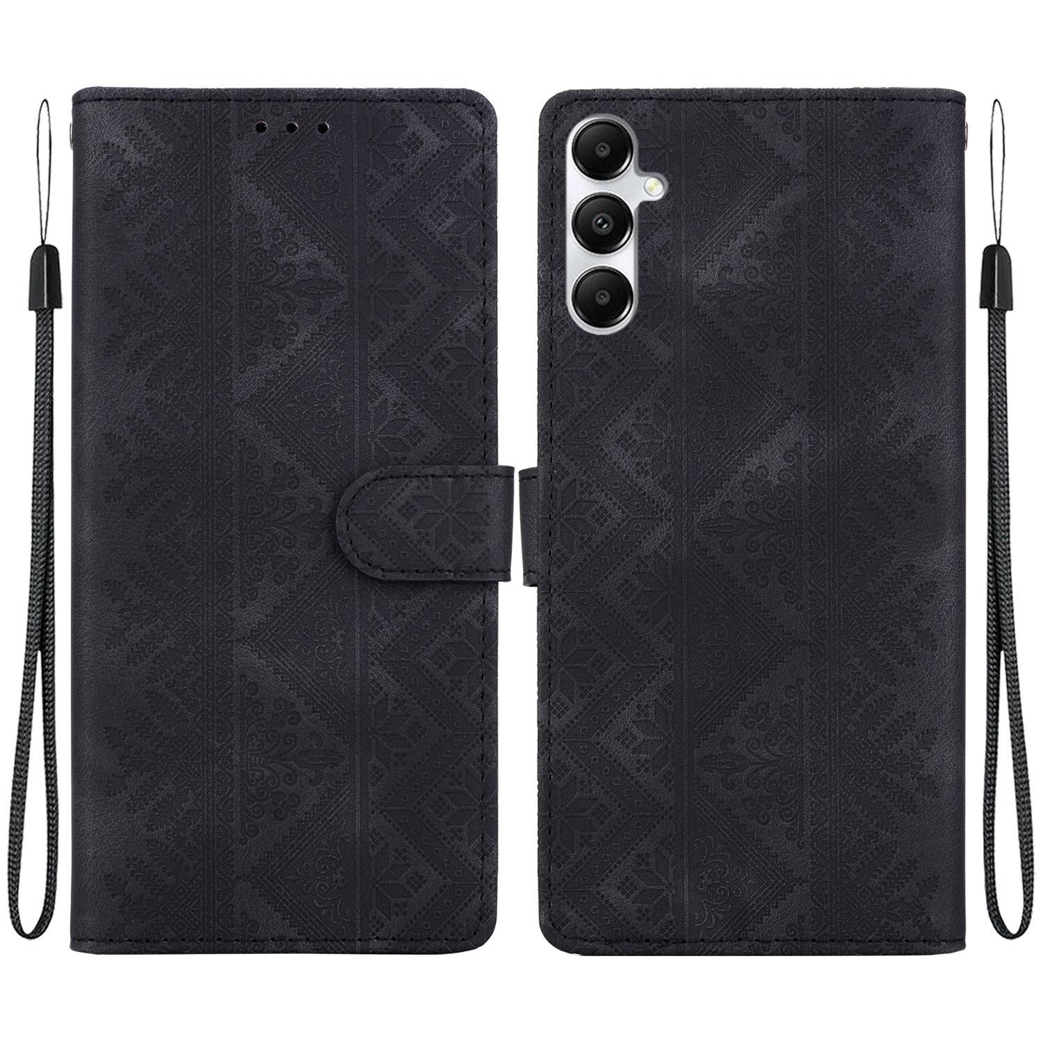 For Galaxy A05s Ethnic Pattern Embossed Vegan Leather Phone Case(Black) - Shopkiz.com