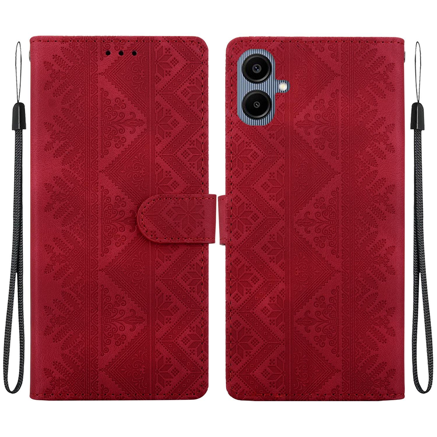 For Galaxy A06 4G / 5G / A07 4G / 5G Ethnic Pattern Embossed Vegan Leather Phone Case(Red) - Shopkiz.com