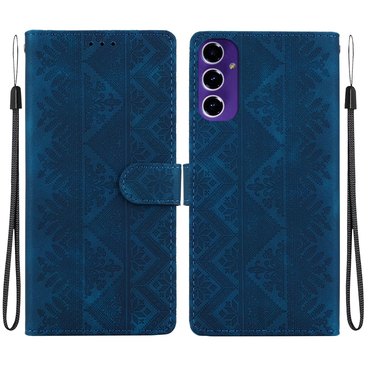 For Galaxy A16 4G / 5G Ethnic Pattern Embossed Vegan Leather Phone Case(Dark Blue) - Shopkiz.com