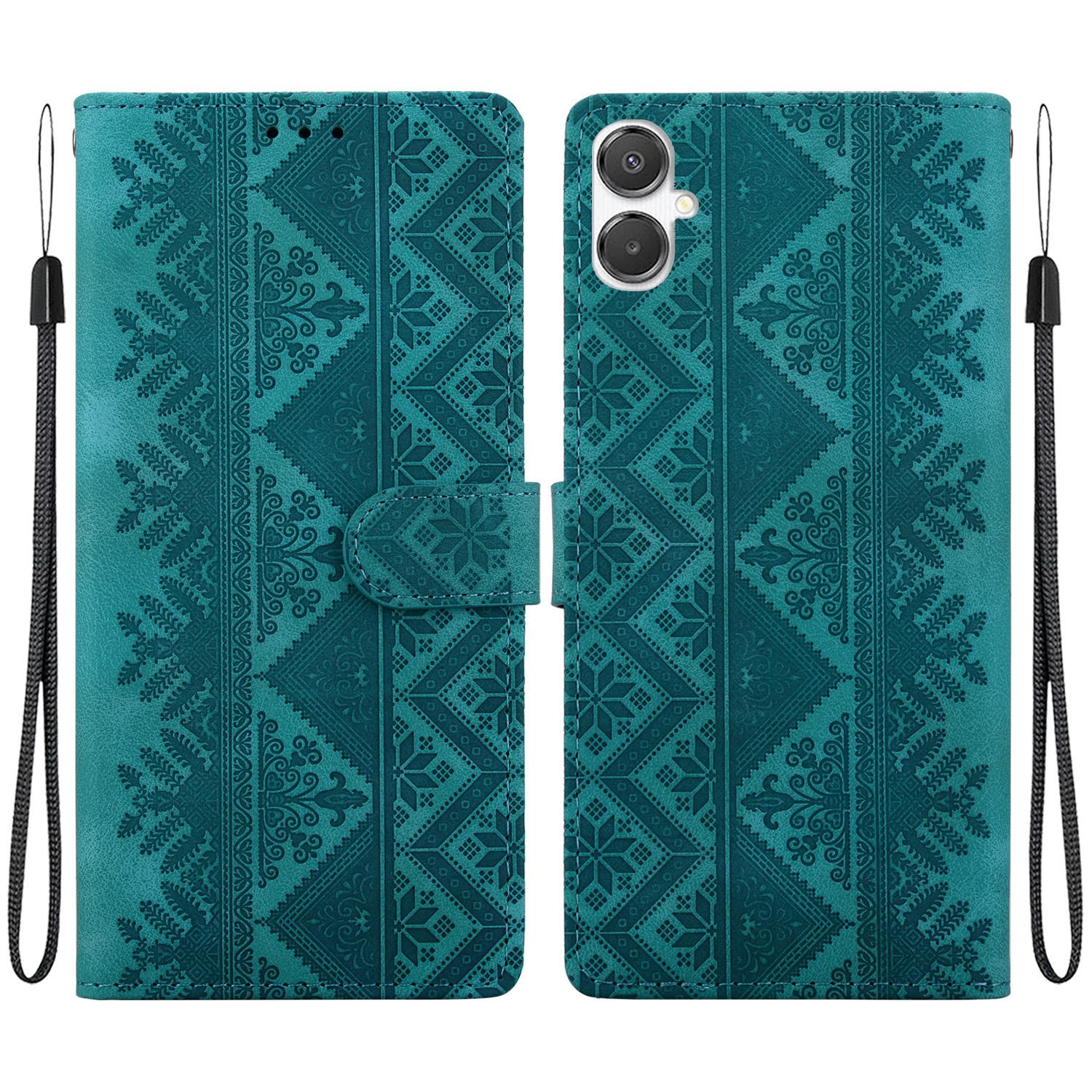 For Galaxy A25e 5G JP Ethnic Pattern Embossed Vegan Leather Phone Case(Green) - Shopkiz.com