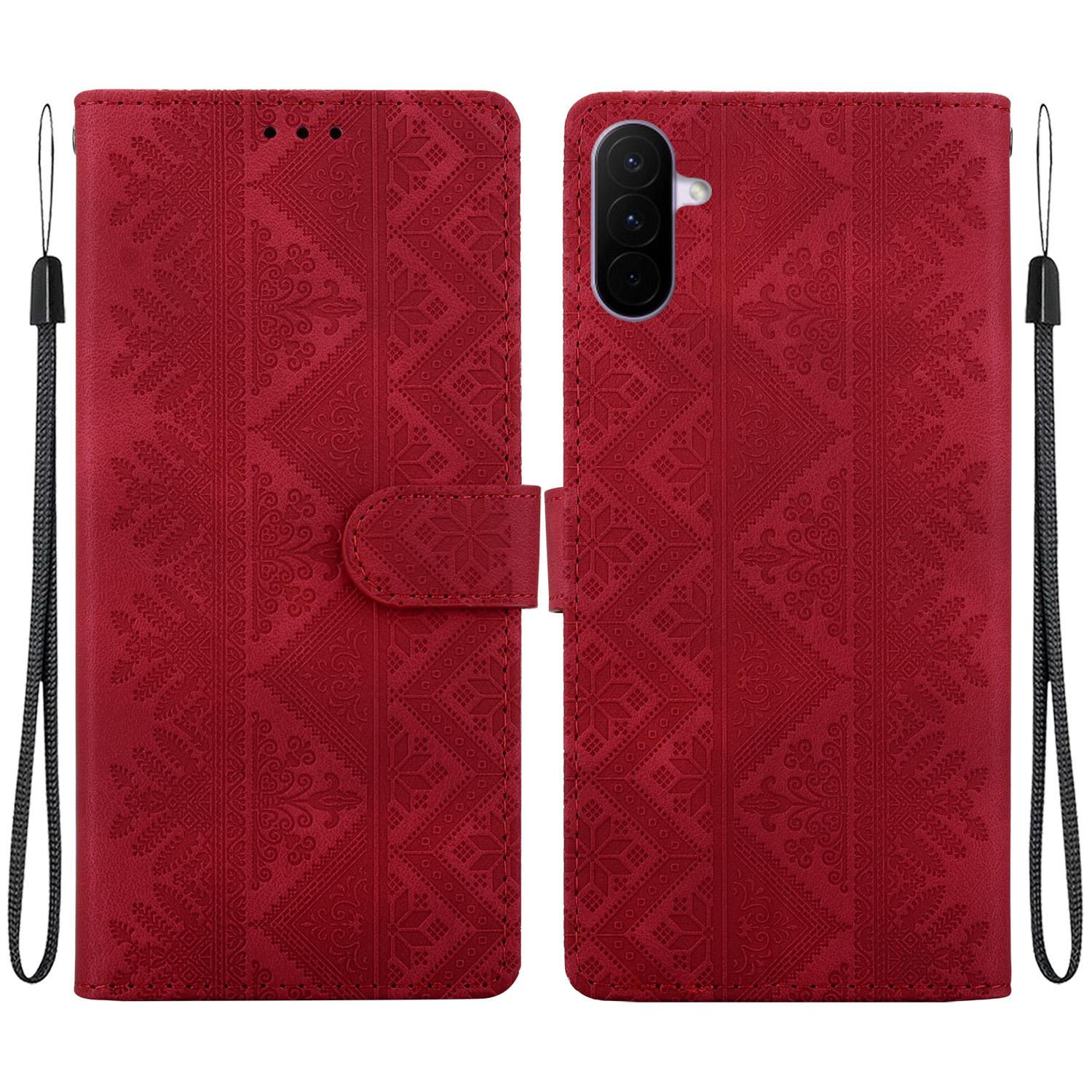 For Galaxy A27 5G Ethnic Pattern Embossed Vegan Leather Phone Case(Red) - Shopkiz.com
