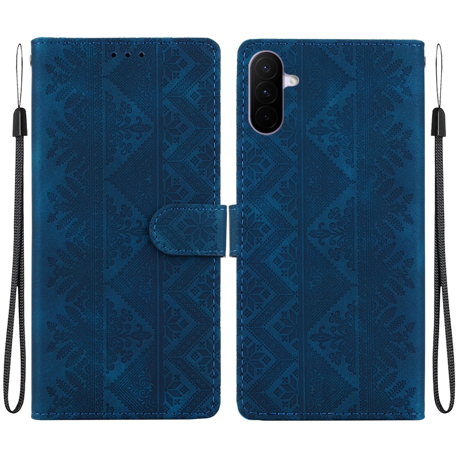 For Galaxy A27 5G Ethnic Pattern Embossed Vegan Leather Phone Case(Dark Blue) - Shopkiz.com