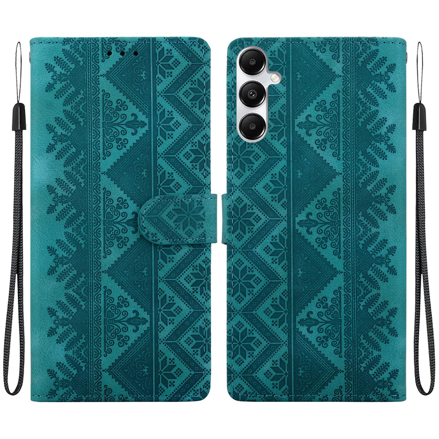 For Galaxy A35 5G Ethnic Pattern Embossed Vegan Leather Phone Case(Green) - Shopkiz.com