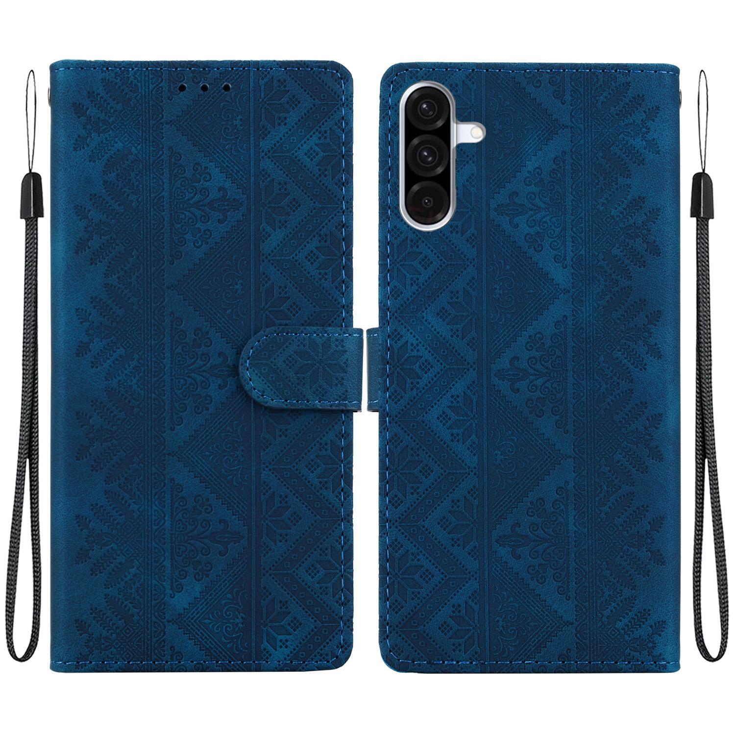 For Galaxy A37 5G / A36 5G Ethnic Pattern Embossed Vegan Leather Phone Case(Dark Blue) - Shopkiz.com