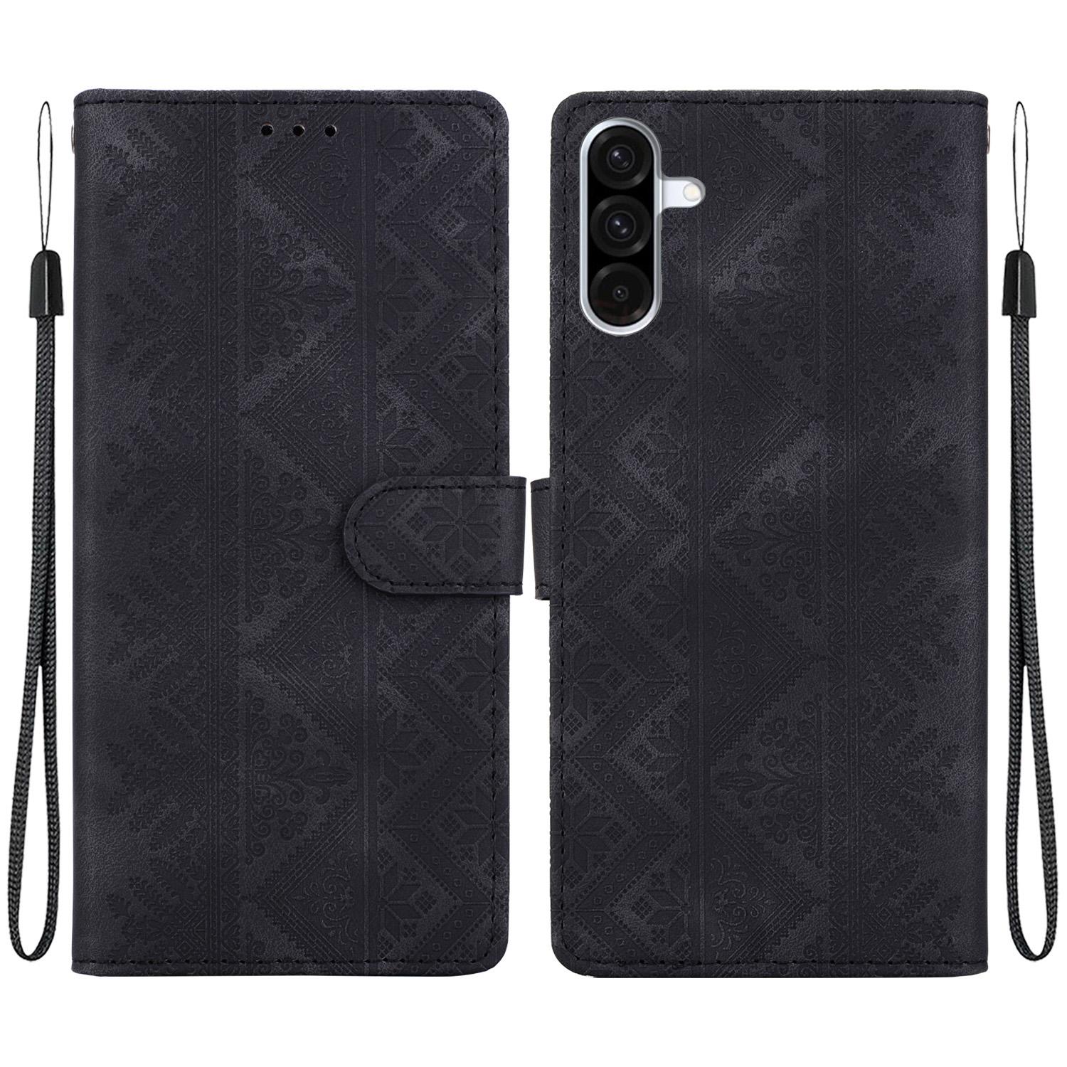 For Galaxy A56 5G Ethnic Pattern Embossed Vegan Leather Phone Case(Black) - Shopkiz.com