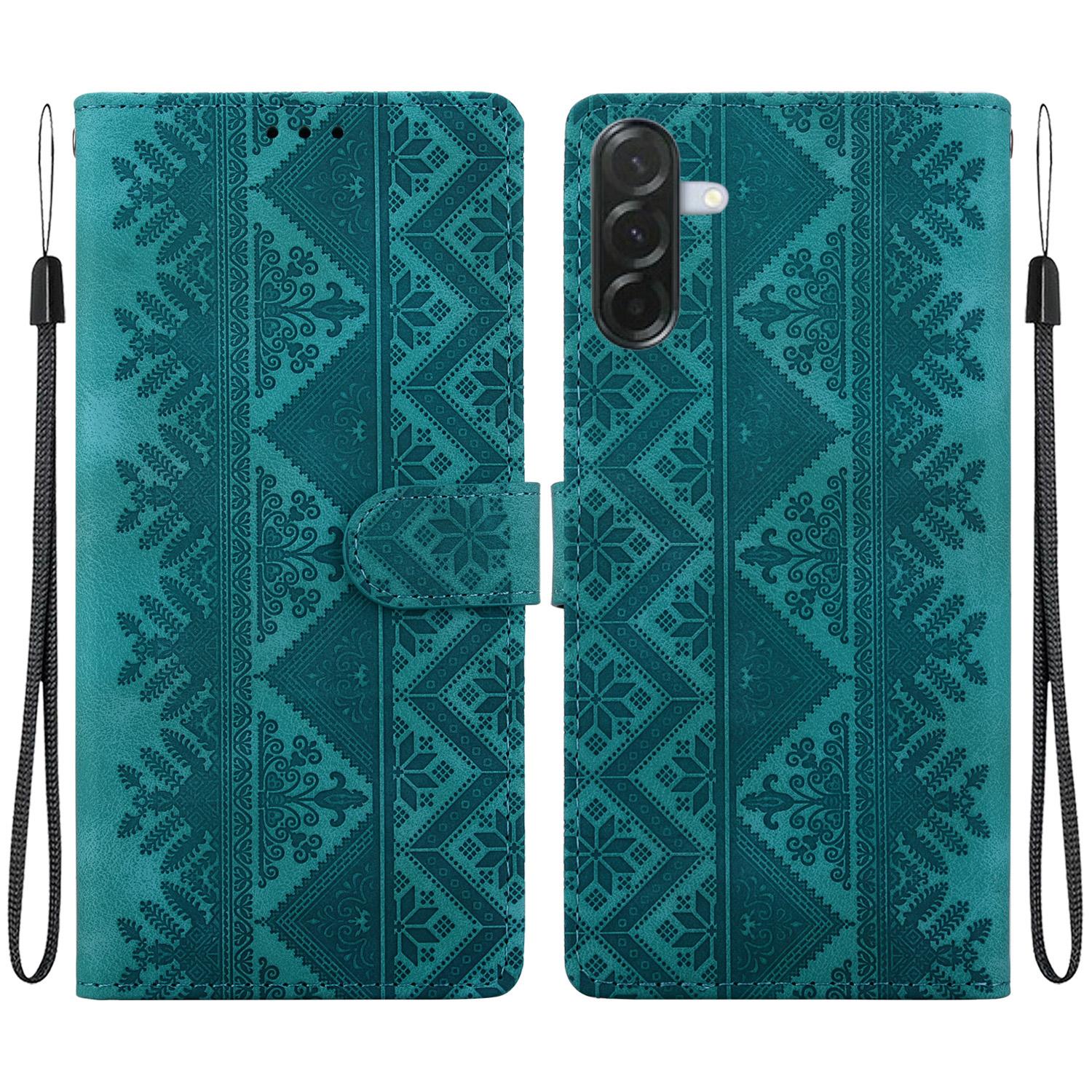 For Galaxy A57 5G Ethnic Pattern Embossed Vegan Leather Phone Case(Green) - Shopkiz.com
