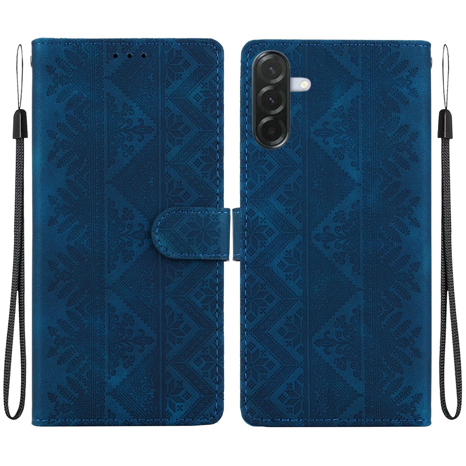 For Galaxy A57 5G Ethnic Pattern Embossed Vegan Leather Phone Case(Dark Blue) - Shopkiz.com