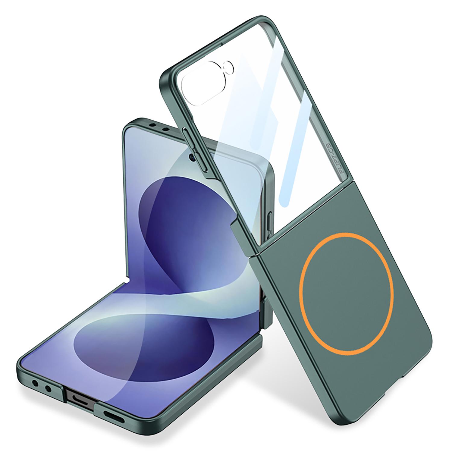 For Galaxy Z Flip8 5G GKK Integrated Ultra-thin Full Cover Contrast Color MagSafe Phone Case(Green) - Shopkiz.com