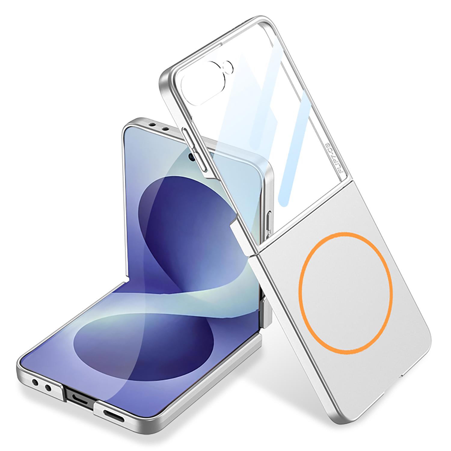 For Galaxy Z Flip8 5G GKK Integrated Ultra-thin Full Cover Contrast Color MagSafe Phone Case(Silver) - Shopkiz.com