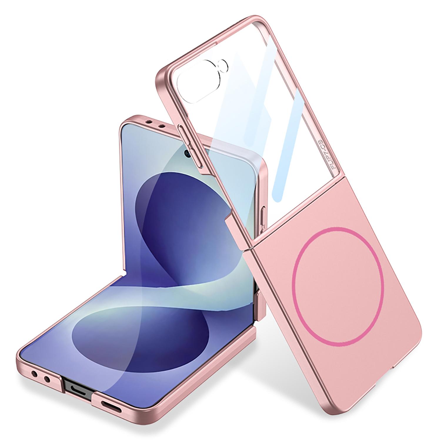 For Galaxy Z Flip8 5G GKK Integrated Ultra-thin Full Cover Contrast Color MagSafe Phone Case(Pink) - Shopkiz.com