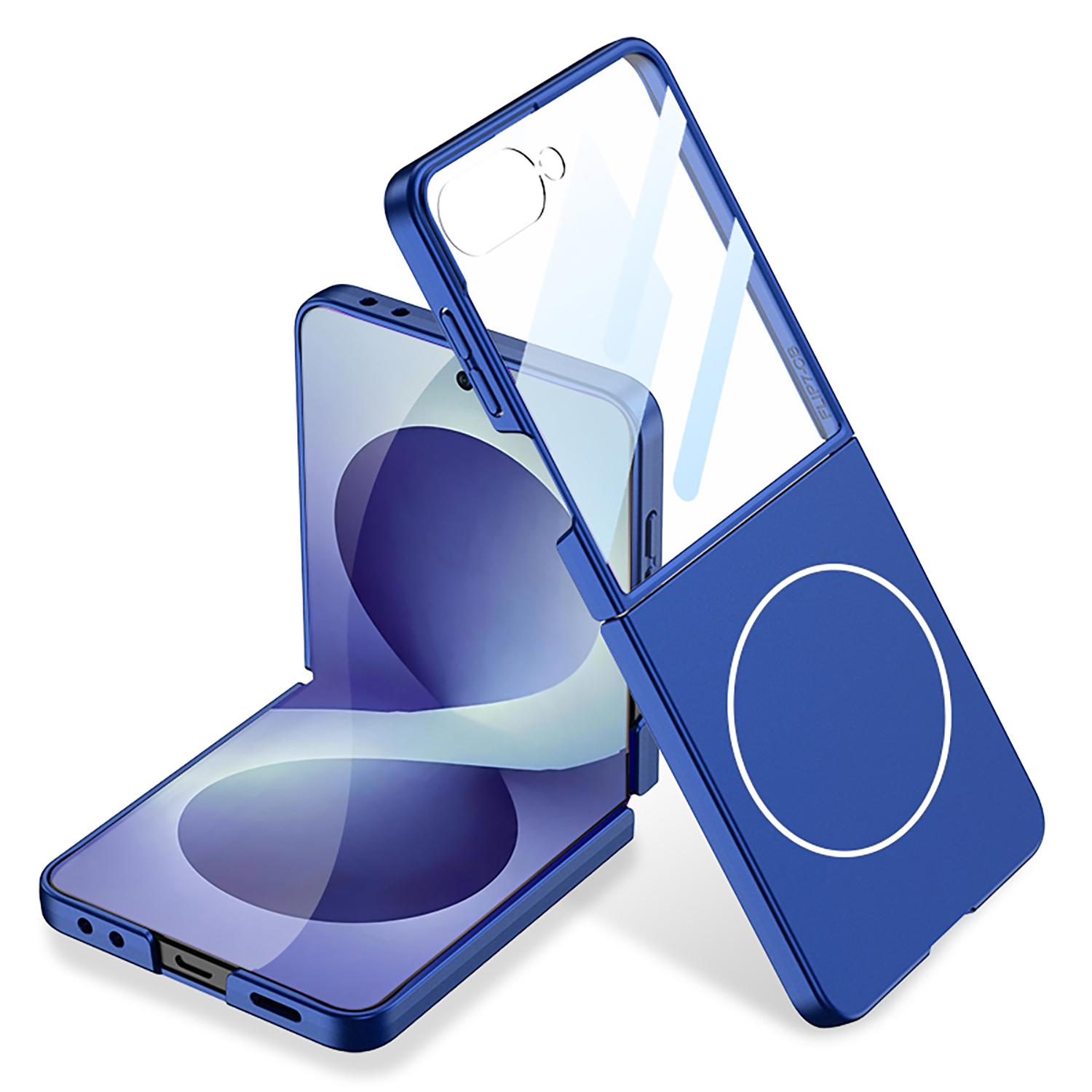 For Galaxy Z Flip8 5G GKK Integrated Ultra-thin Full Cover Contrast Color MagSafe Phone Case(Shadow Blue) - Shopkiz.com