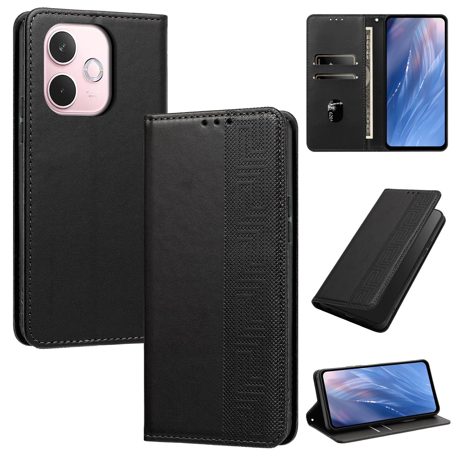 For OPPO A5 Pro 5G / 4G Global Embossed Meander Pattern RFID Vegan Leather Phone Case(Black) - Shopkiz.com