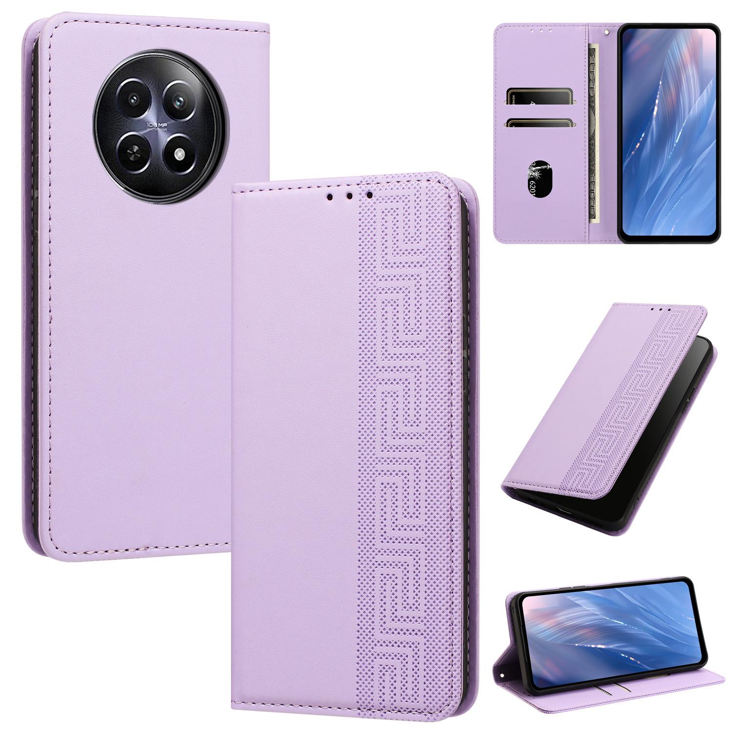 For Realme 12 / 13 / 12x 5G Global Embossed Meander Pattern RFID Vegan Leather Phone Case(Light Purple) - Shopkiz.com