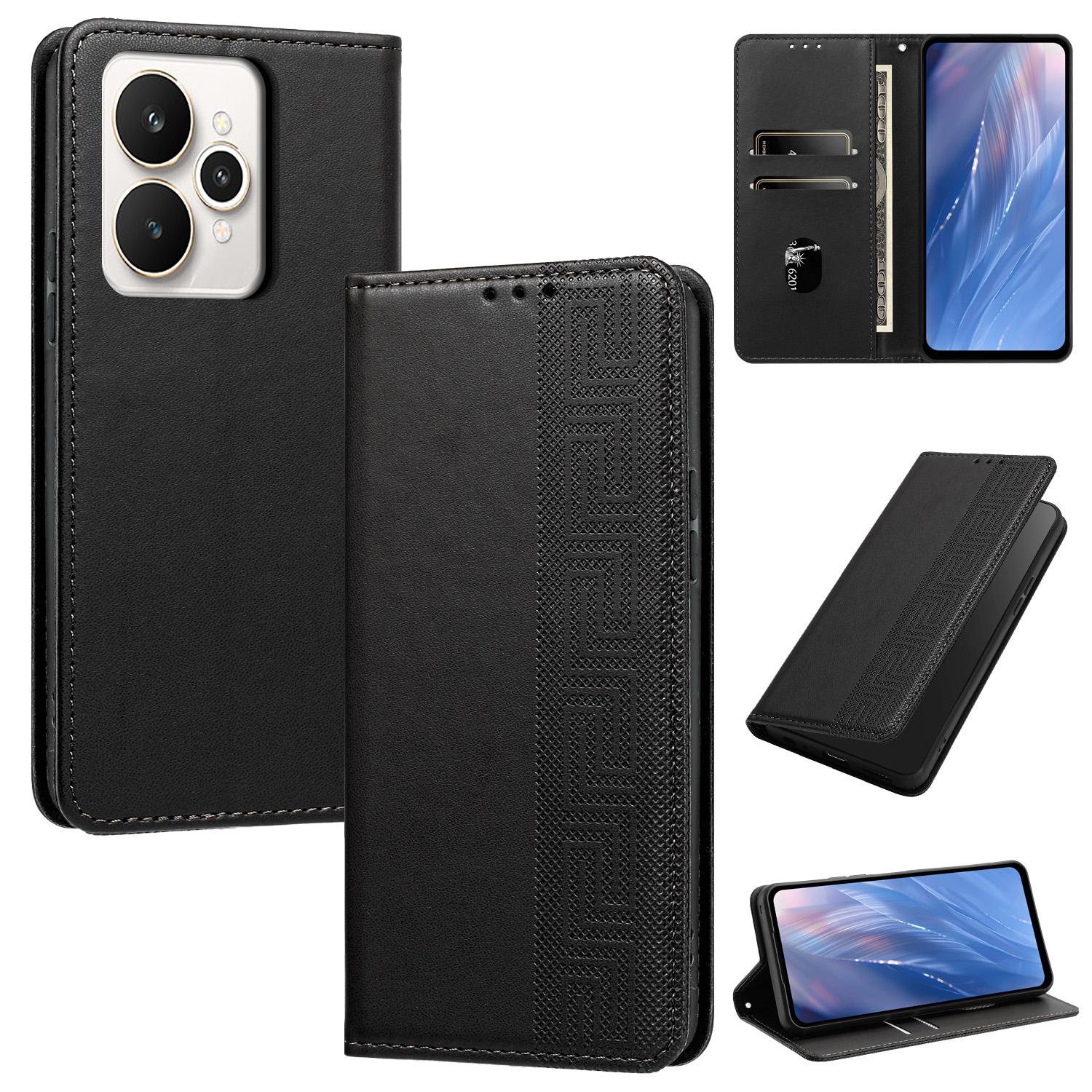 For Realme 15 / 15 Pro 5G Embossed Meander Pattern RFID Vegan Leather Phone Case(Black) - Shopkiz.com