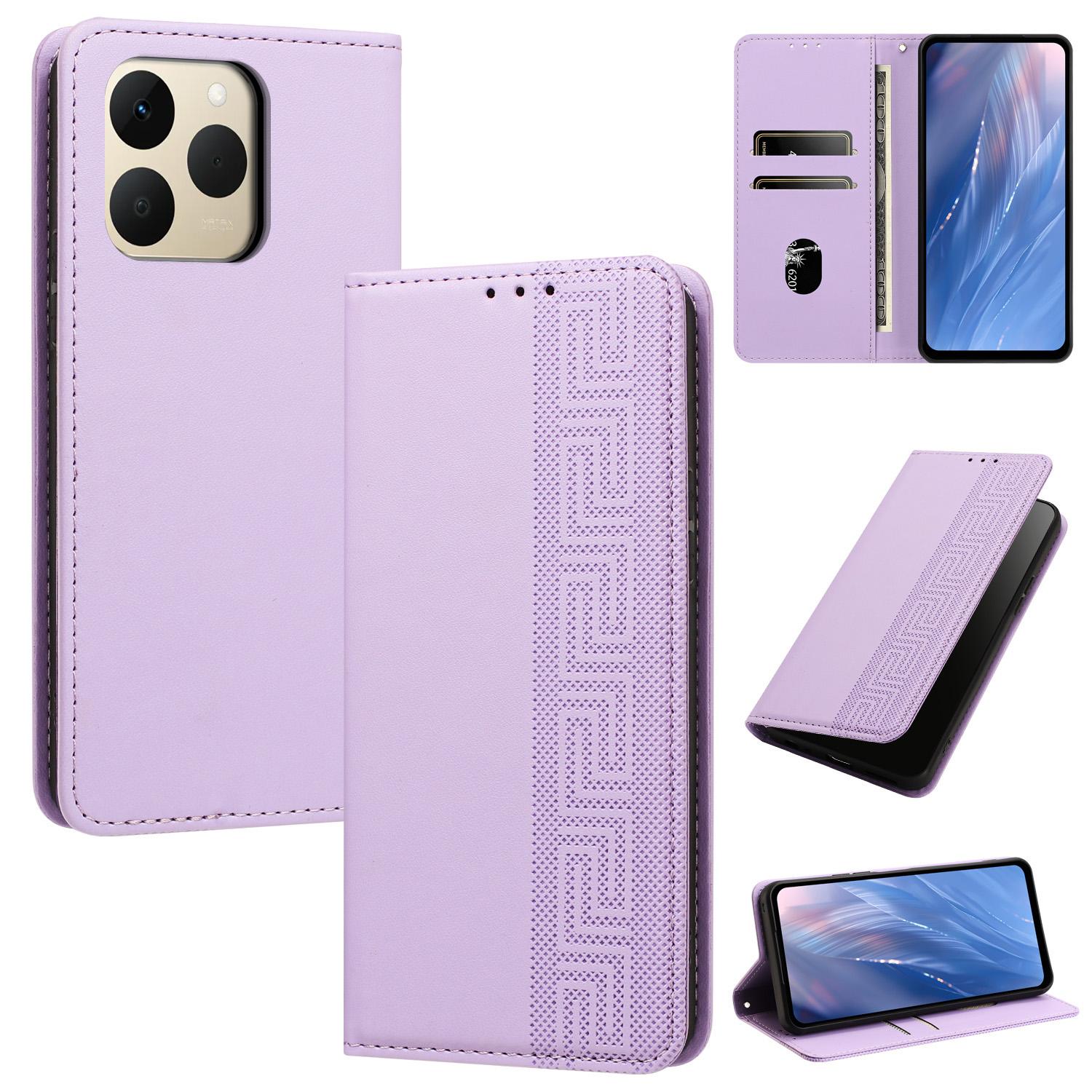 For Realme 15T 5G Embossed Meander Pattern RFID Vegan Leather Phone Case(Light Purple) - Shopkiz.com