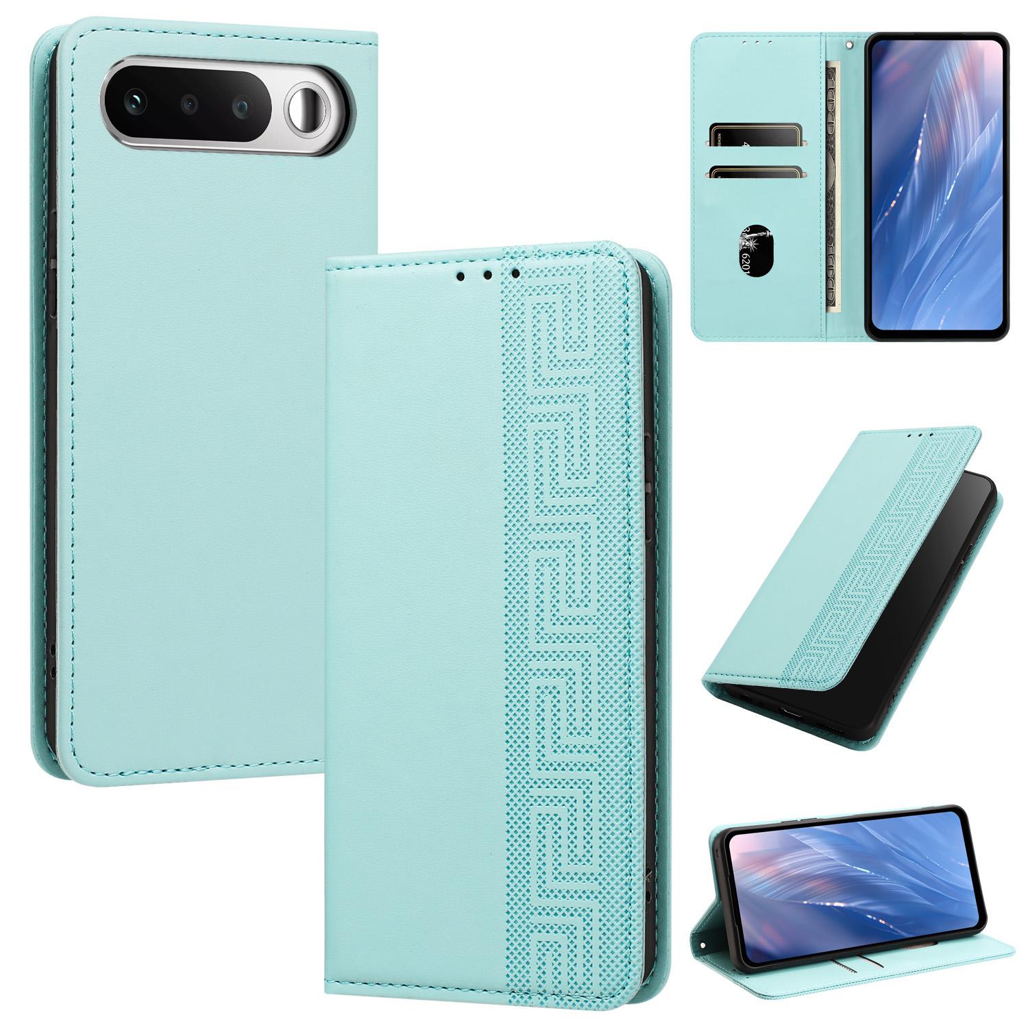 For Realme 16 5G Embossed Meander Pattern RFID Vegan Leather Phone Case(Mint Green) - Shopkiz.com