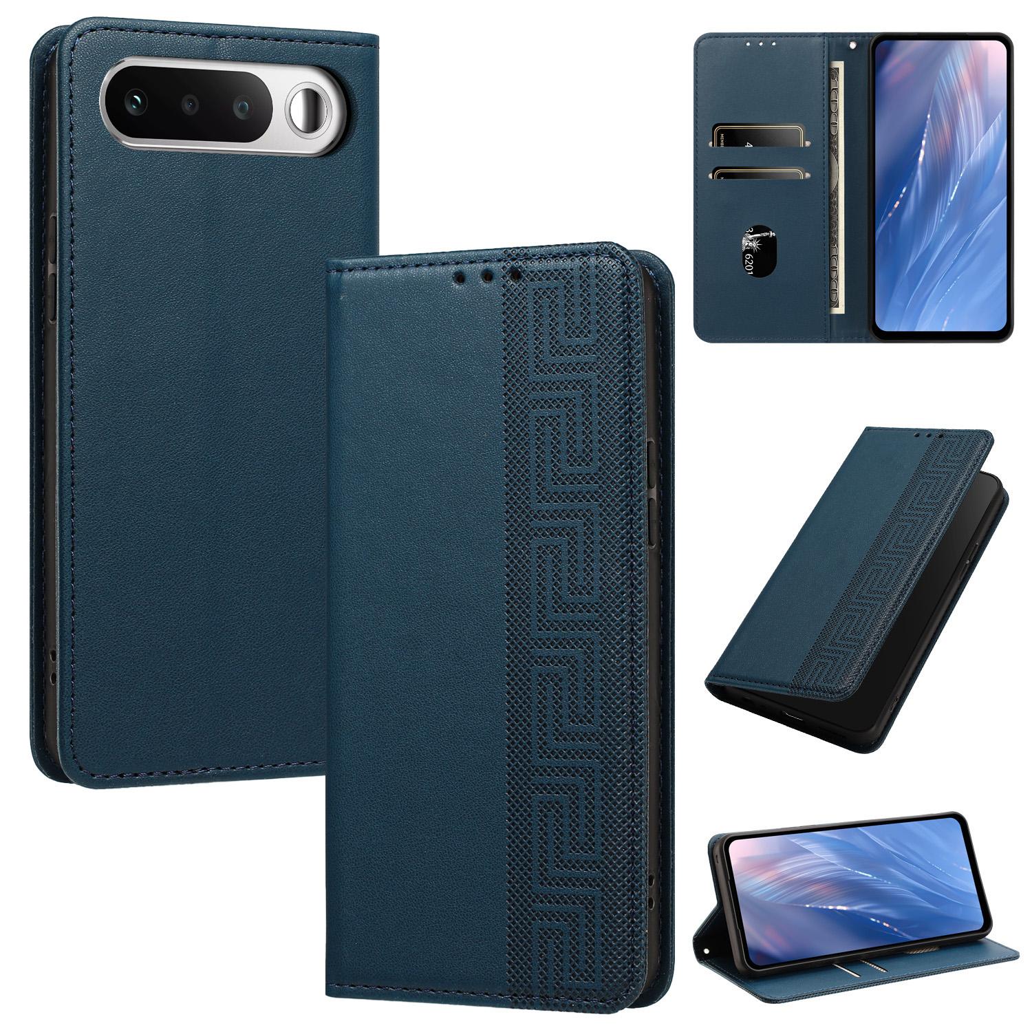 For Realme 16 5G Embossed Meander Pattern RFID Vegan Leather Phone Case(Dark Blue) - Shopkiz.com
