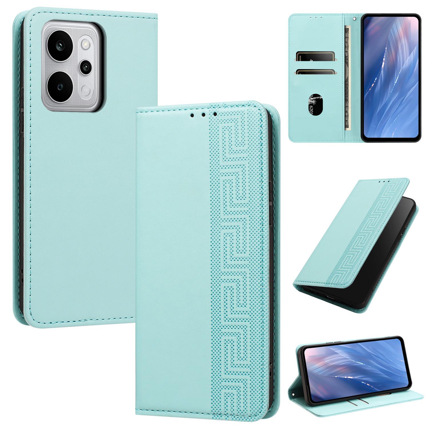 For Realme P4 Power 5G Embossed Meander Pattern RFID Vegan Leather Phone Case(Mint Green) - Shopkiz.com