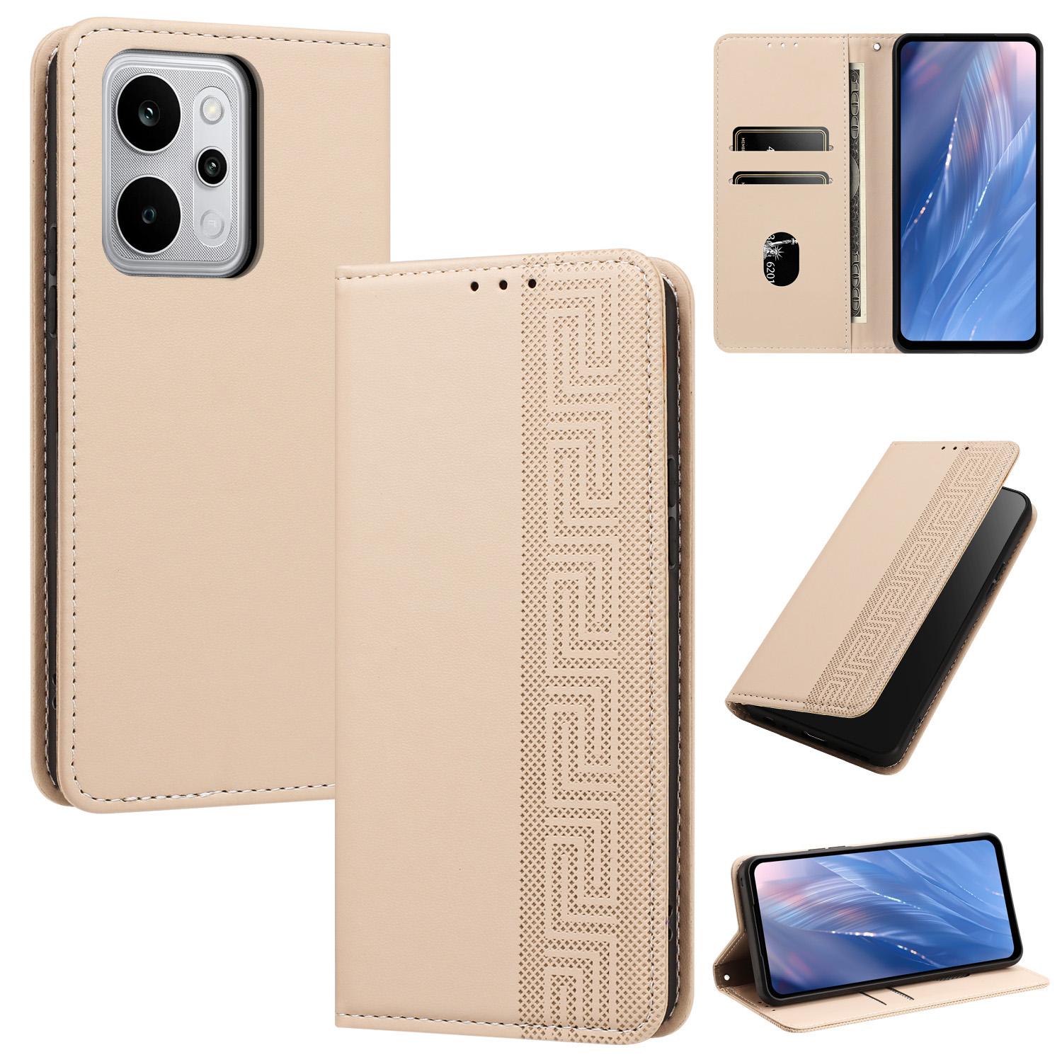 For Realme P4 Power 5G Embossed Meander Pattern RFID Vegan Leather Phone Case(Beige) - Shopkiz.com