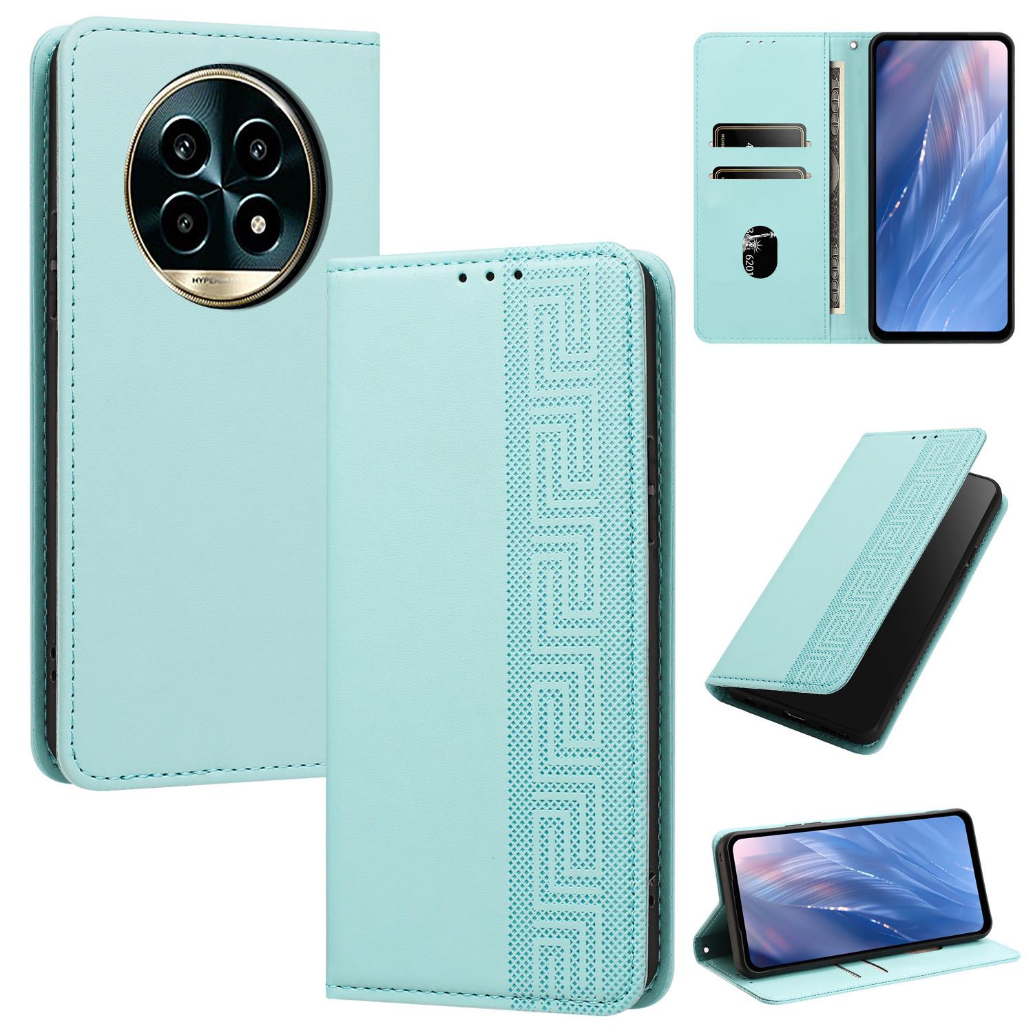 For Realme 13 Pro / 13 Pro+ 5G Embossed Meander Pattern RFID Vegan Leather Phone Case(Mint Green) - Shopkiz.com