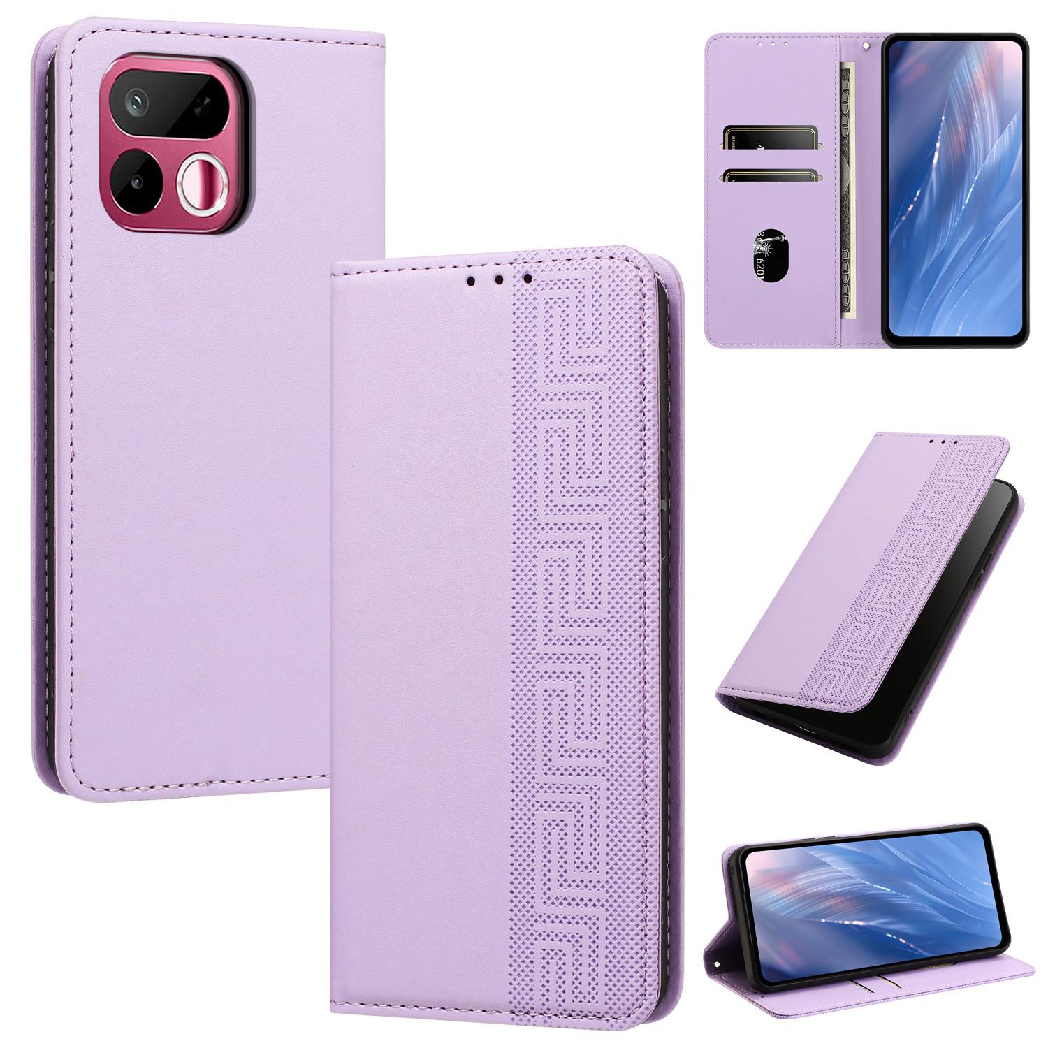 For Realme 16T 5G Embossed Meander Pattern RFID Vegan Leather Phone Case(Light Purple) - Shopkiz.com