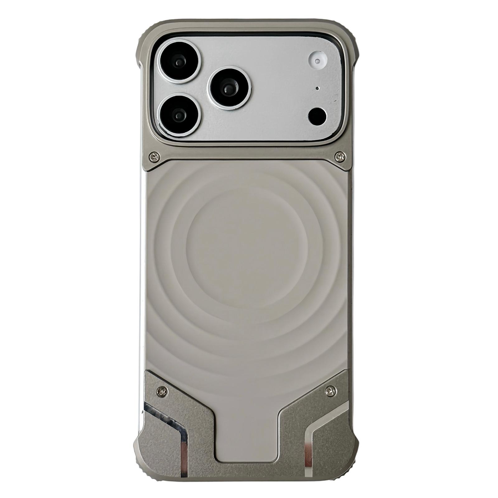 For iPhone 17 Pro Max Frameless Armor Silicone Wave Magnetic Phone Case(Titanium Color) - Shopkiz.com