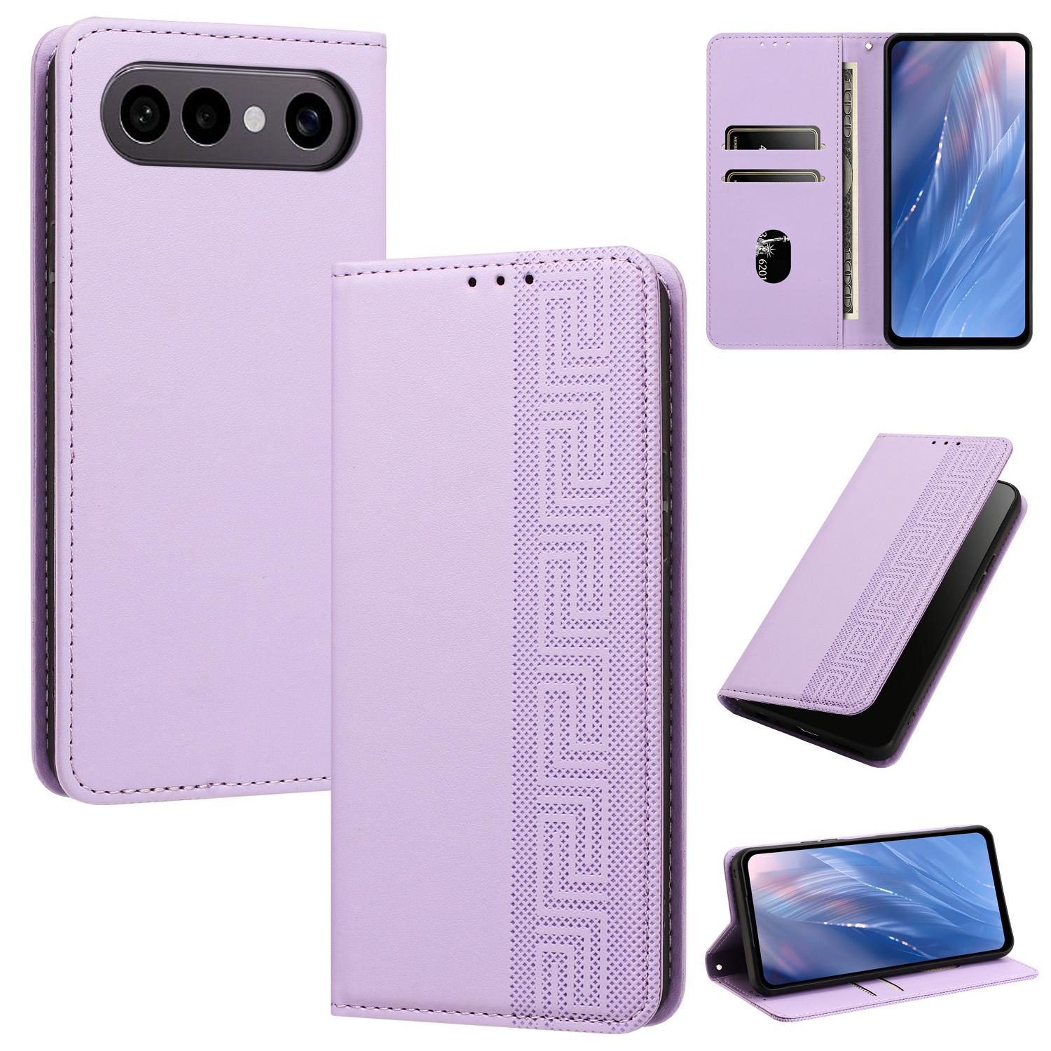 For vivo S50 Pro mini / X300 FE Embossed Meander Pattern RFID Vegan Leather Phone Case(Light Purple) - Shopkiz.com