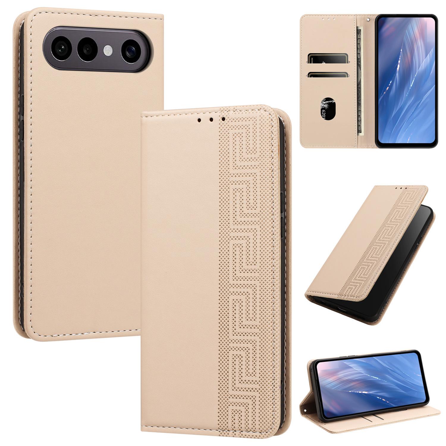 For vivo S50 Pro mini / X300 FE Embossed Meander Pattern RFID Vegan Leather Phone Case(Beige) - Shopkiz.com