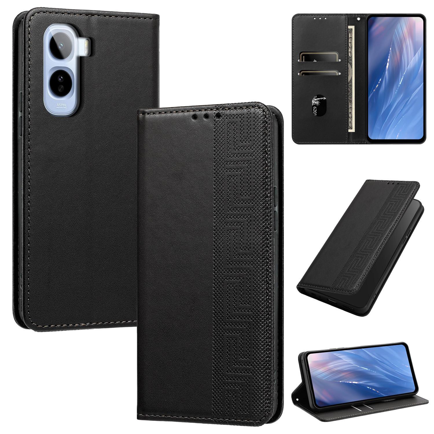 For vivo iQOO Z11 / T5 Pro 5G India Embossed Meander Pattern RFID Vegan Leather Phone Case(Black) - Shopkiz.com