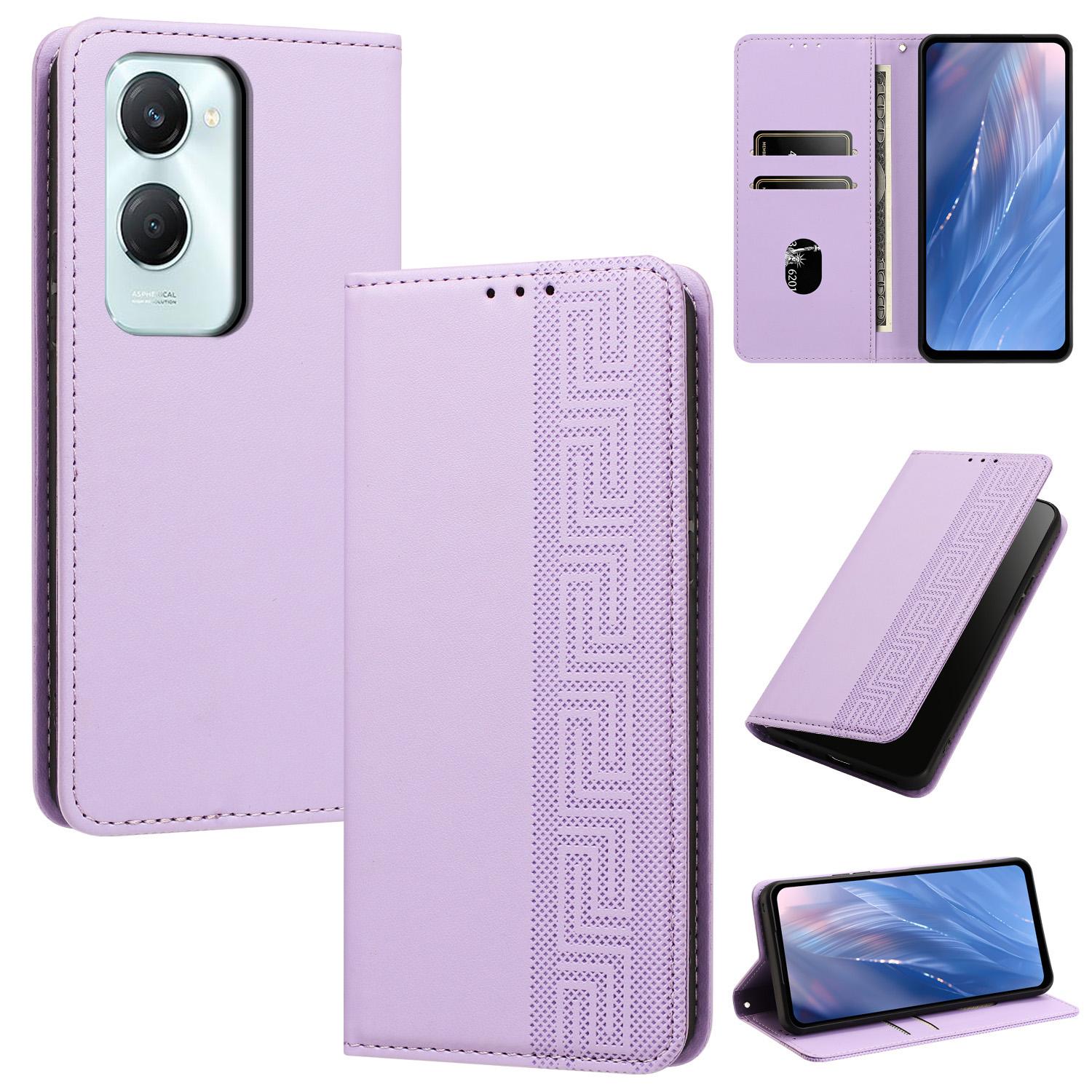 For vivo Y03 4G / Y18 / Y18e Embossed Meander Pattern RFID Vegan Leather Phone Case(Light Purple) - Shopkiz.com