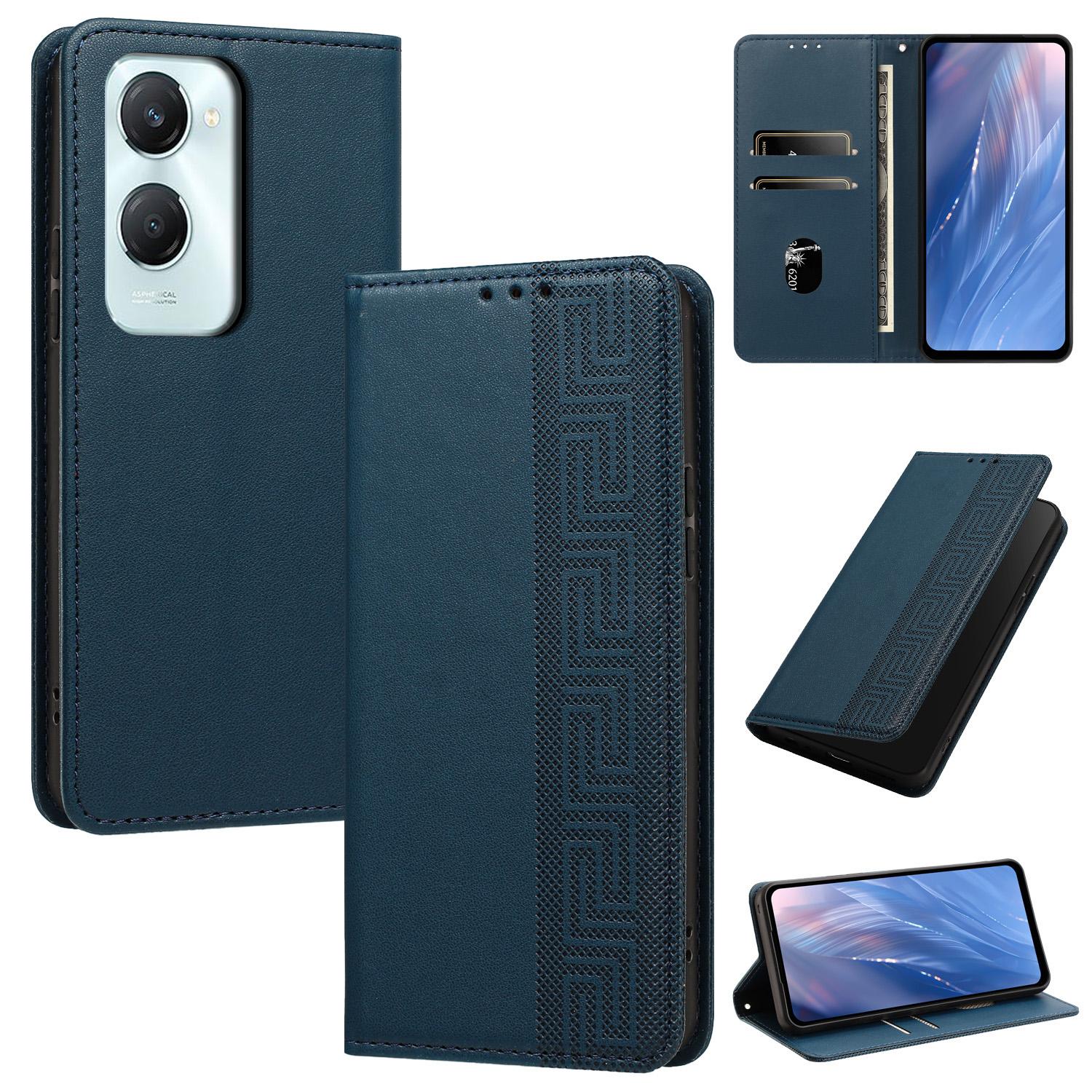 For vivo Y03 4G / Y18 / Y18e Embossed Meander Pattern RFID Vegan Leather Phone Case(Dark Blue) - Shopkiz.com
