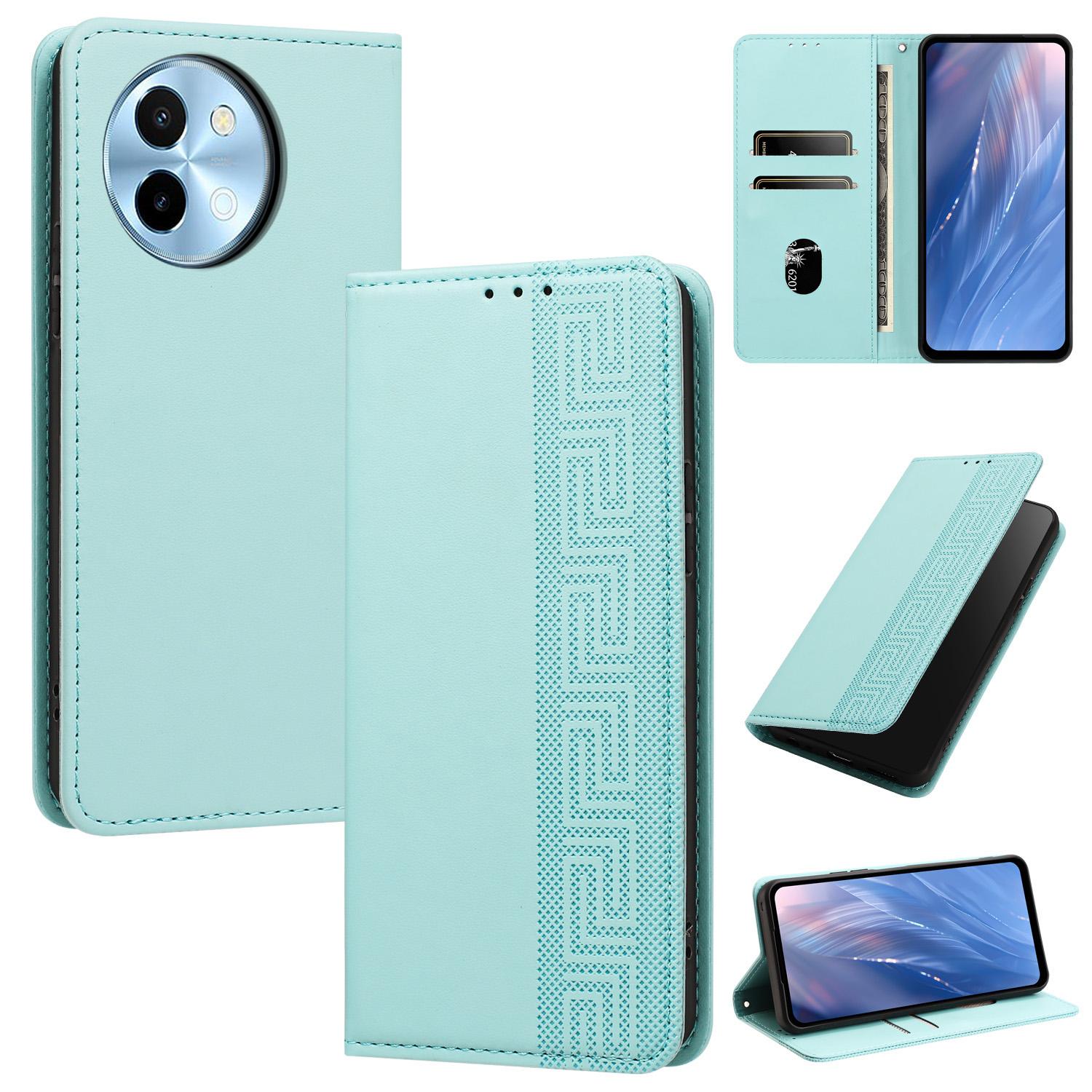 For vivo Y38 5G / T3x 5G Embossed Meander Pattern RFID Vegan Leather Phone Case(Mint Green) - Shopkiz.com
