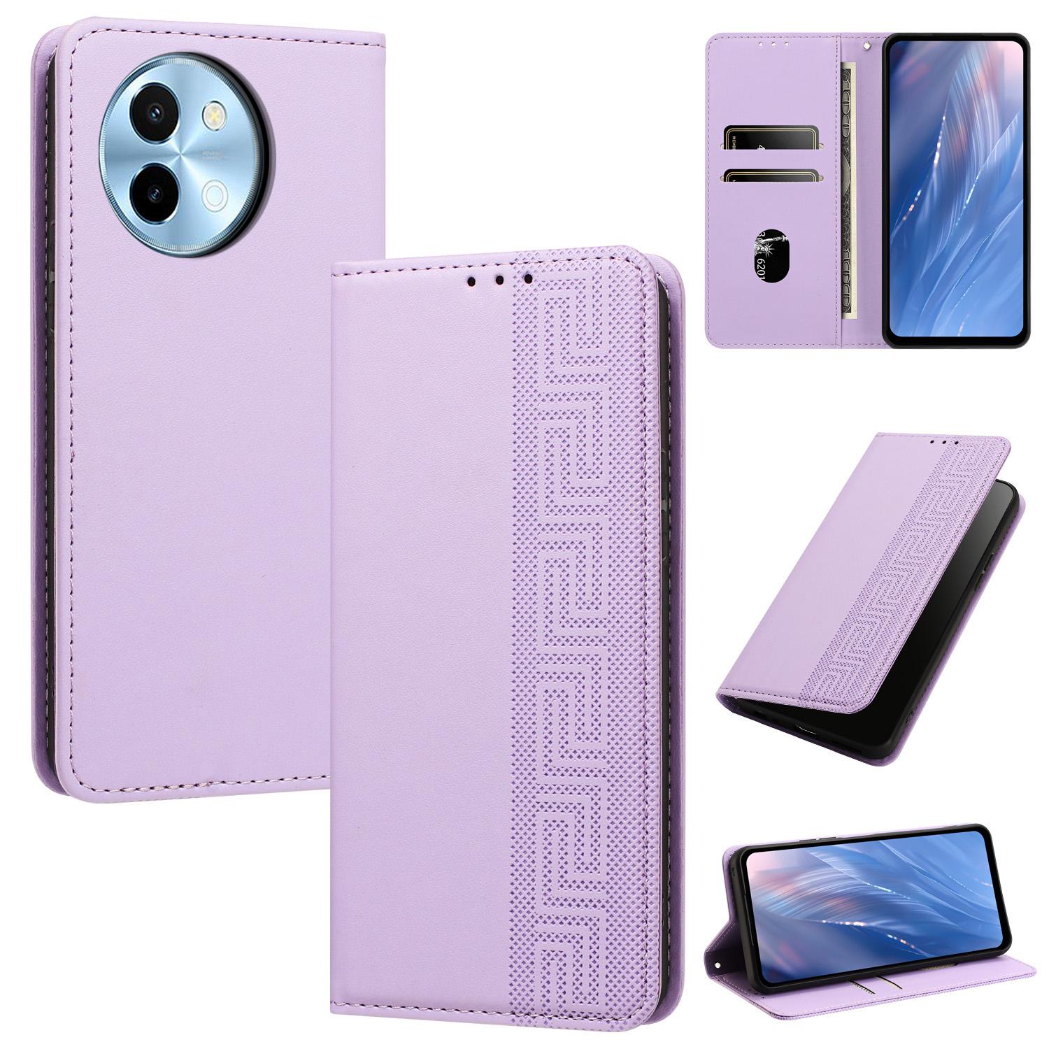 For vivo Y38 5G / T3x 5G Embossed Meander Pattern RFID Vegan Leather Phone Case(Light Purple) - Shopkiz.com