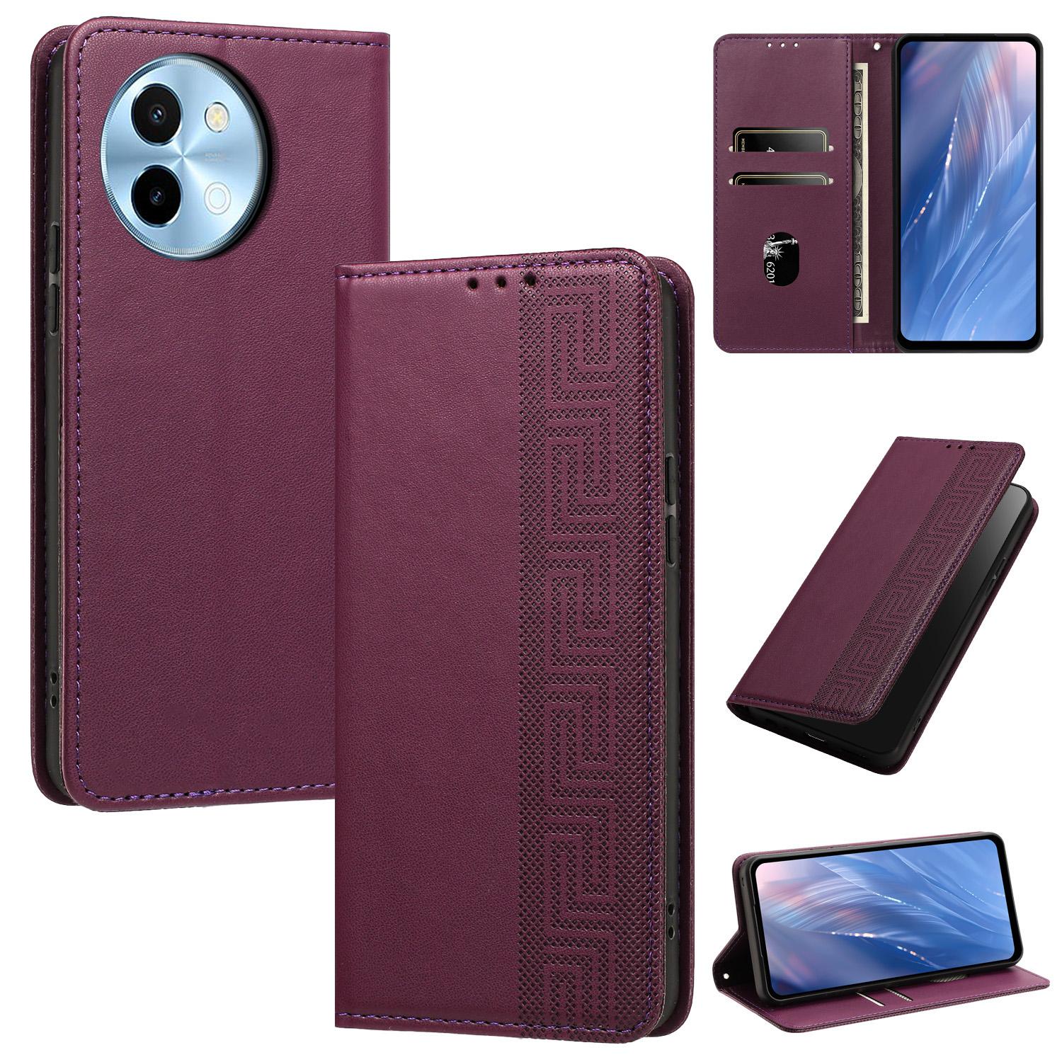 For vivo Y38 5G / T3x 5G Embossed Meander Pattern RFID Vegan Leather Phone Case(Dark Purple) - Shopkiz.com