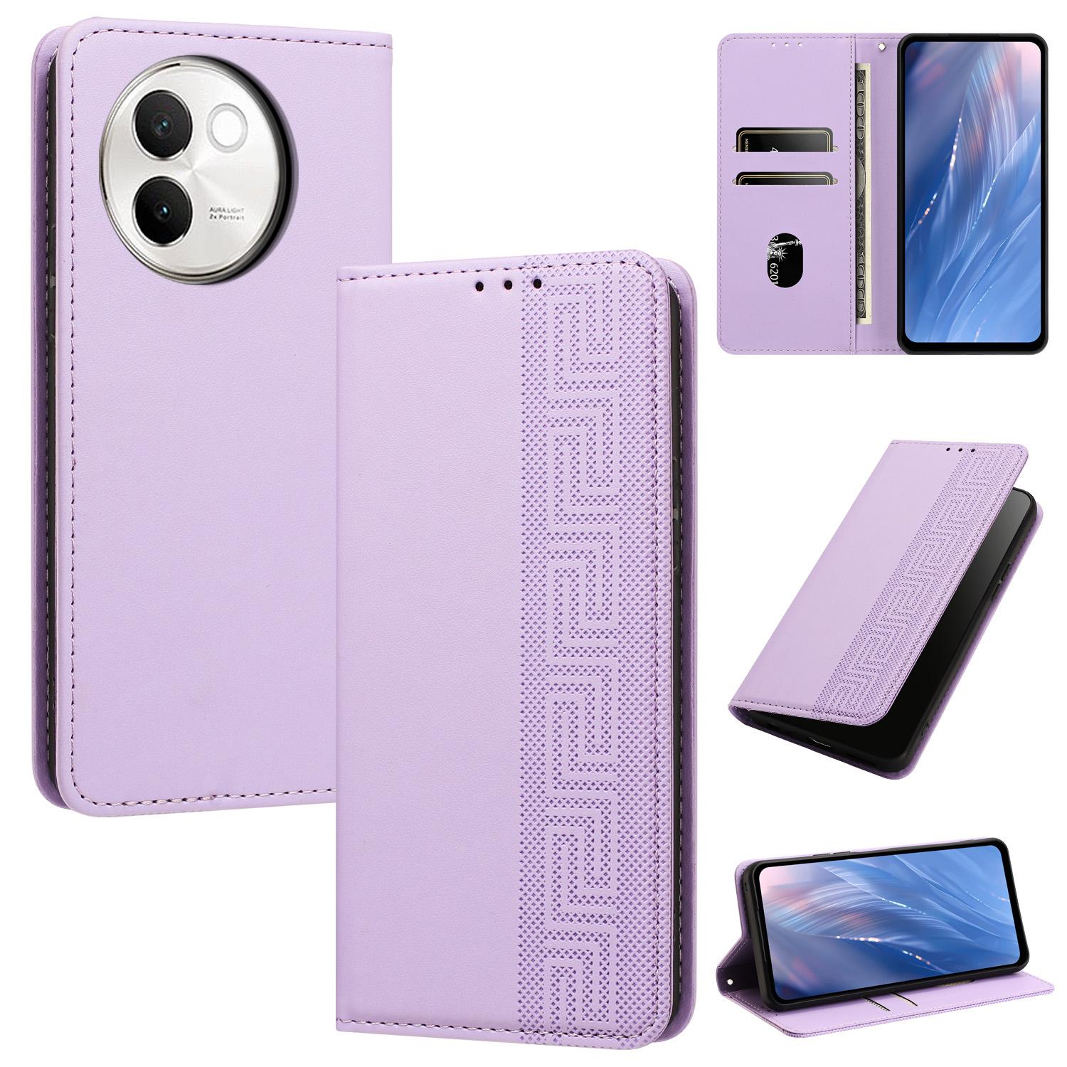 For vivo V30e?5G / V40 Lite 5G Embossed Meander Pattern RFID Vegan Leather Phone Case(Light Purple) - Shopkiz.com