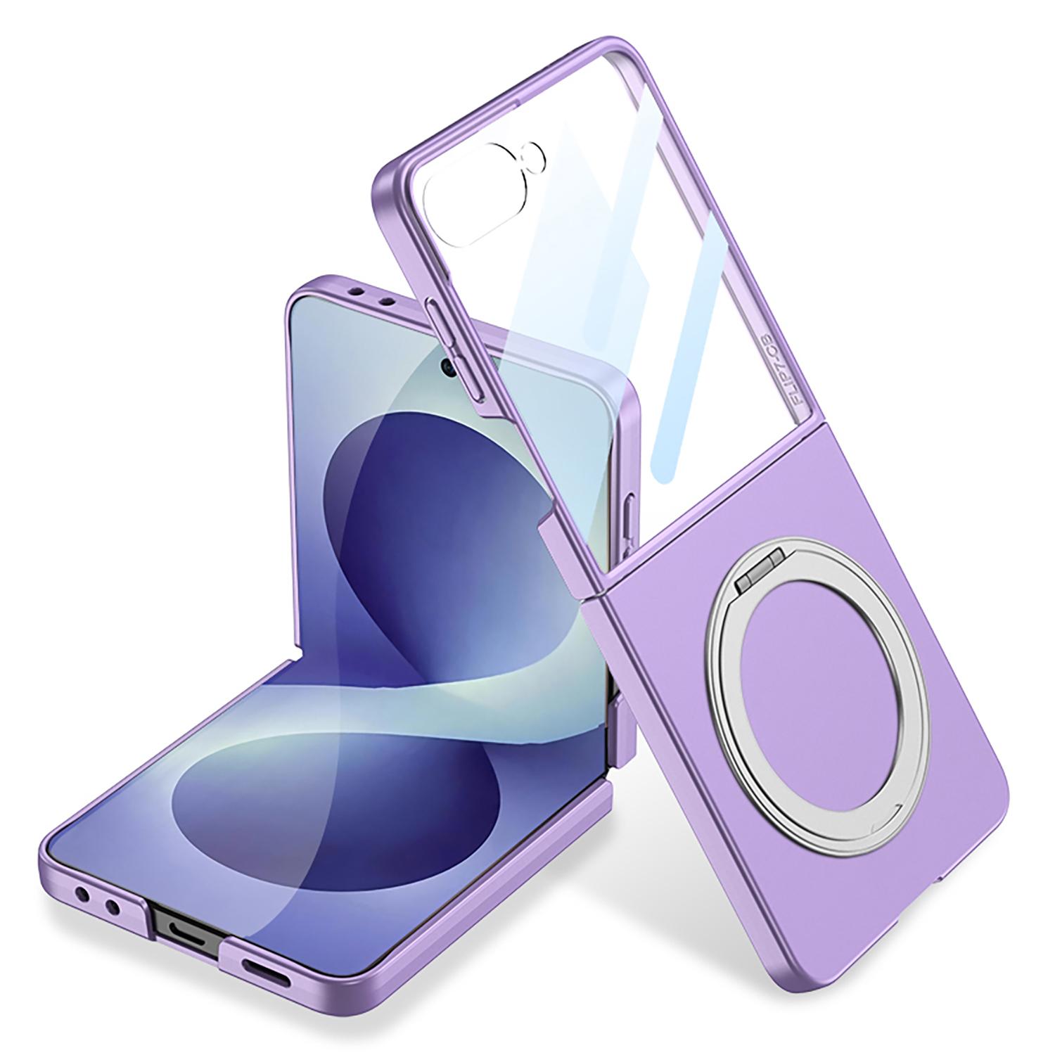 For Galaxy Z Flip8 5G GKK Integrated Ultra-thin Full Cover Phone Case with Rotating Bracket(Purple) - Shopkiz.com