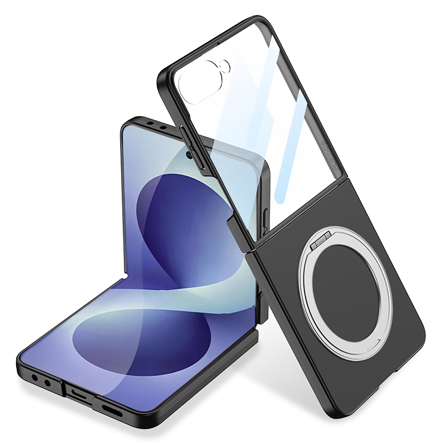 For Galaxy Z Flip8 5G GKK Integrated Ultra-thin Full Cover Phone Case with Rotating Bracket(Black) - Shopkiz.com