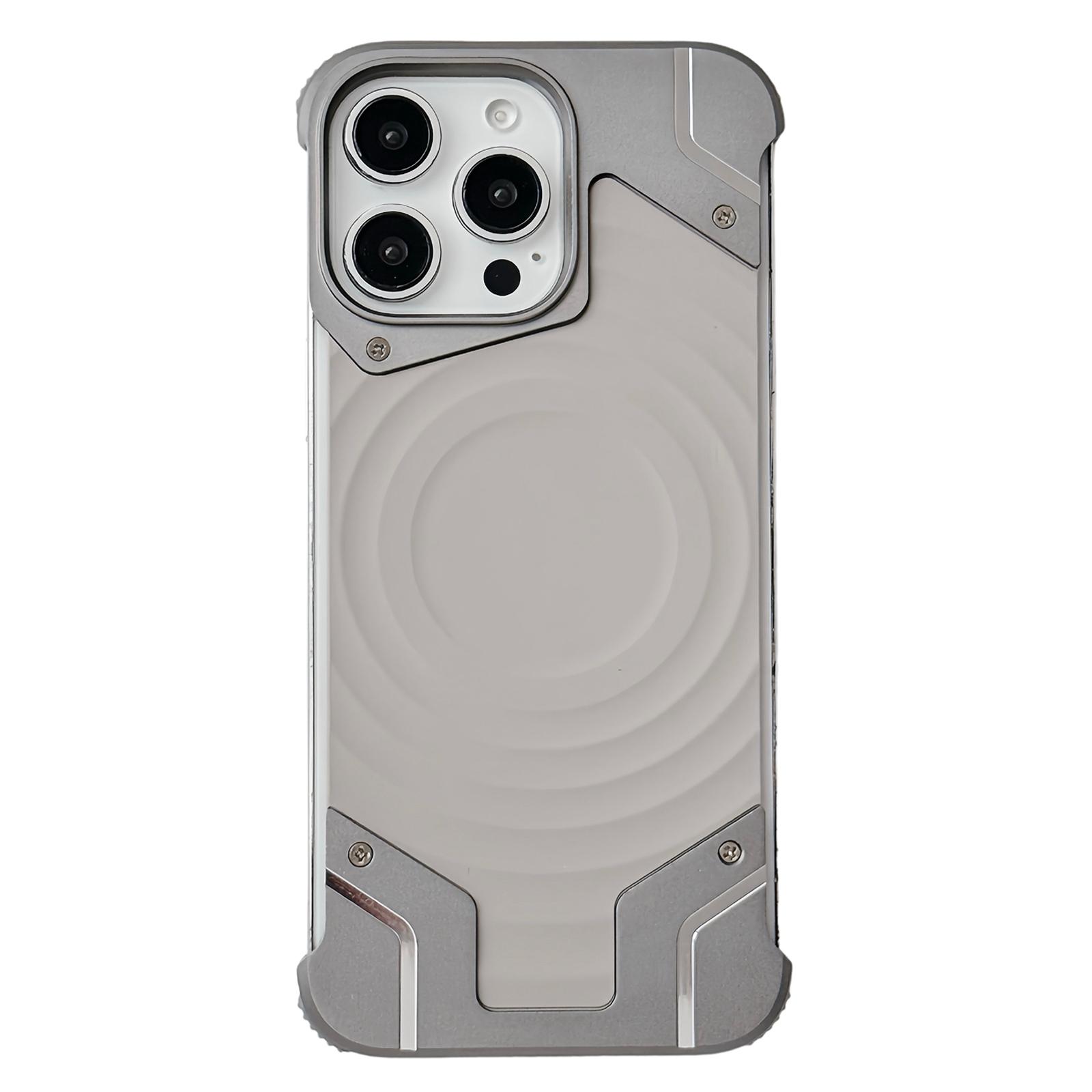For iPhone 16 Pro Max Frameless Armor Silicone Wave Magnetic Phone Case(Titanium Color) - Shopkiz.com