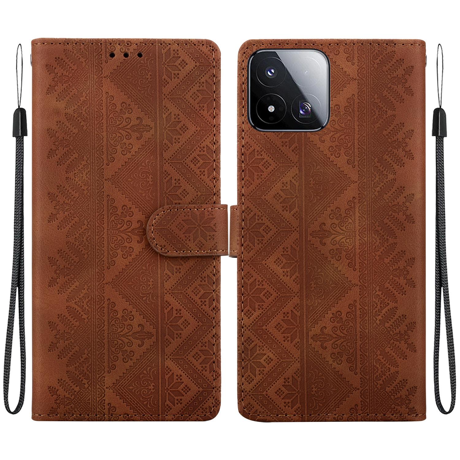 For Xiaomi 17 Max 5G Ethnic Pattern Embossed Vegan Leather Phone Case(Brown) - Shopkiz.com