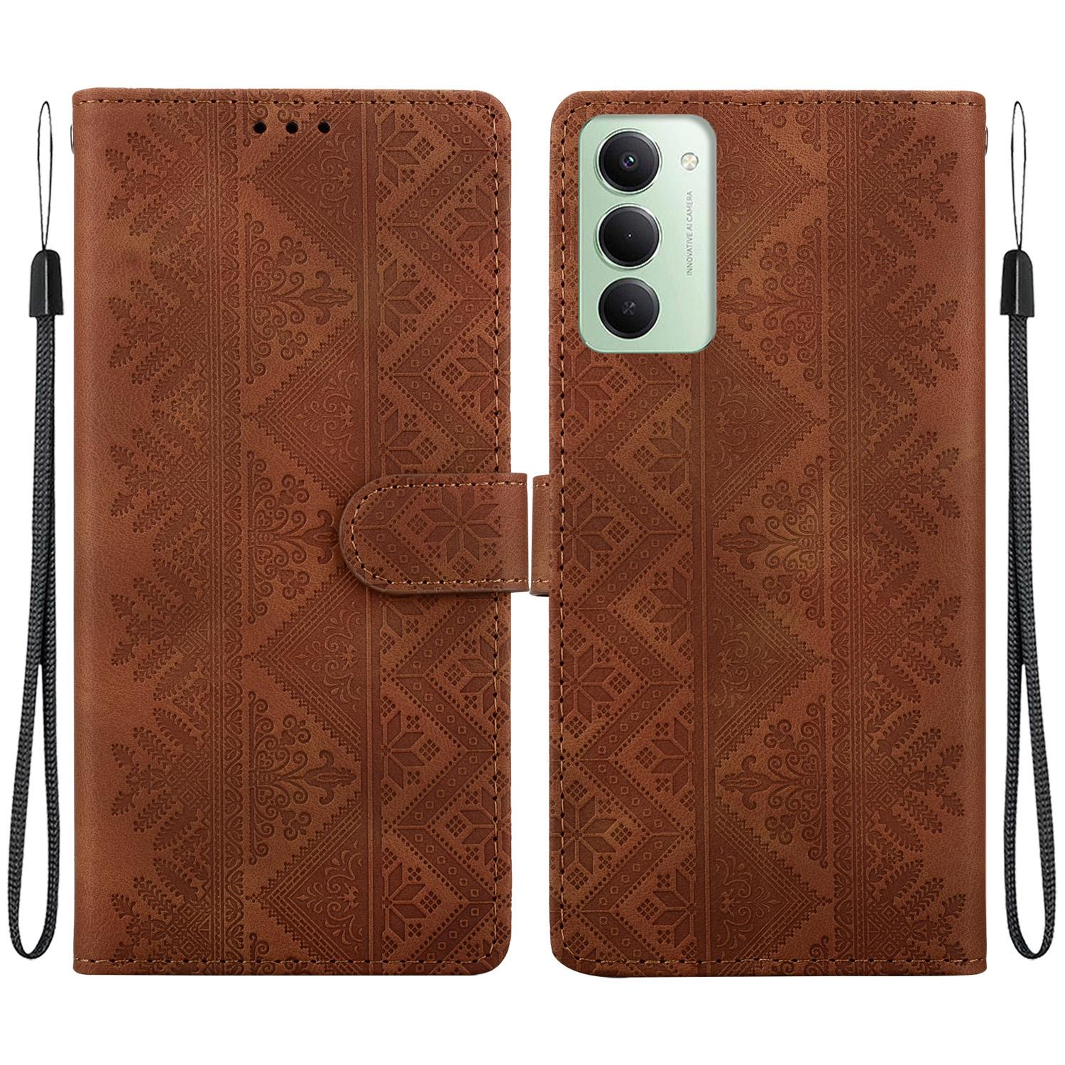 For Redmi 15 5G / 4G EU 171mm Ethnic Pattern Embossed Vegan Leather Phone Case(Brown) - Shopkiz.com