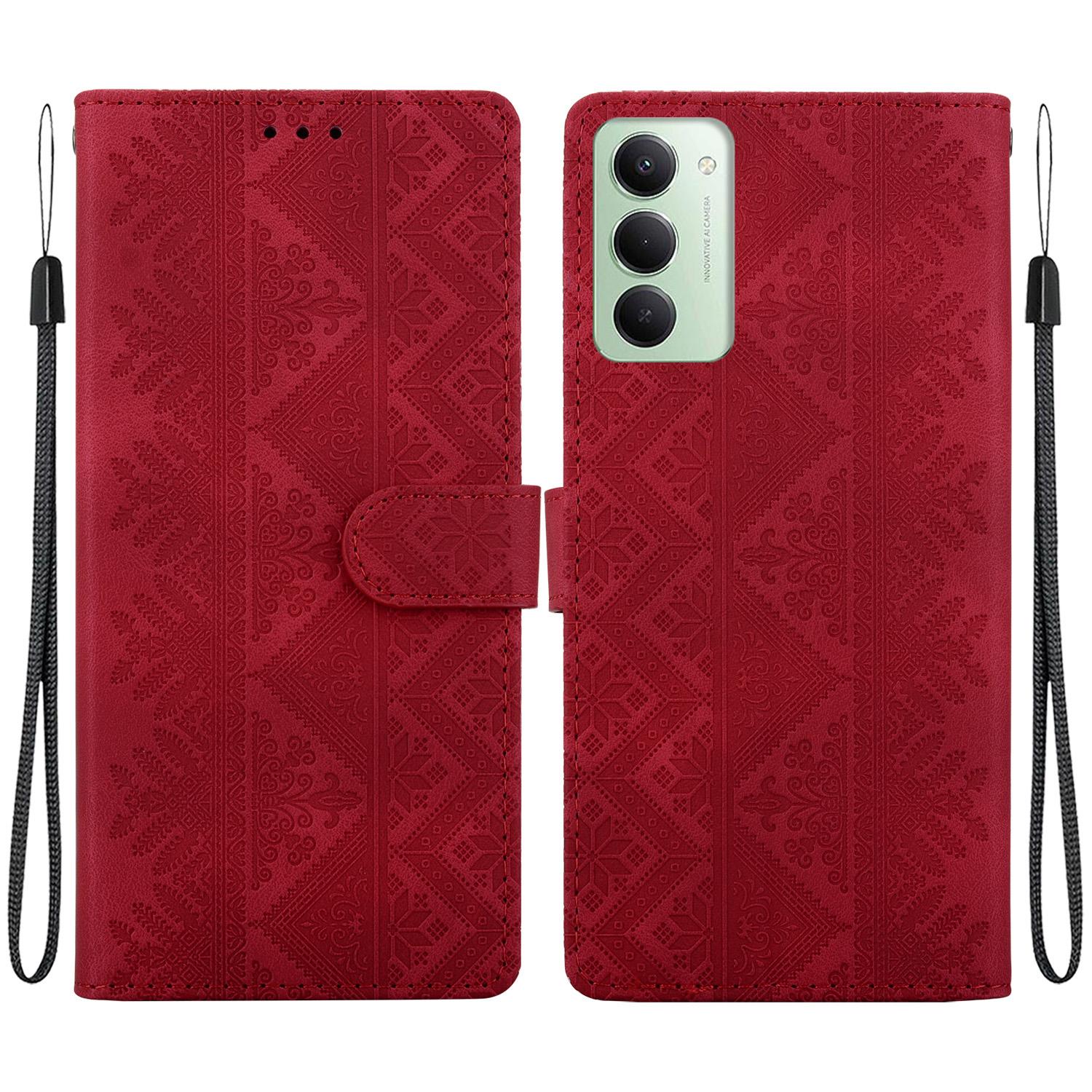 For Redmi 15 5G / 4G EU 171mm Ethnic Pattern Embossed Vegan Leather Phone Case(Red) - Shopkiz.com